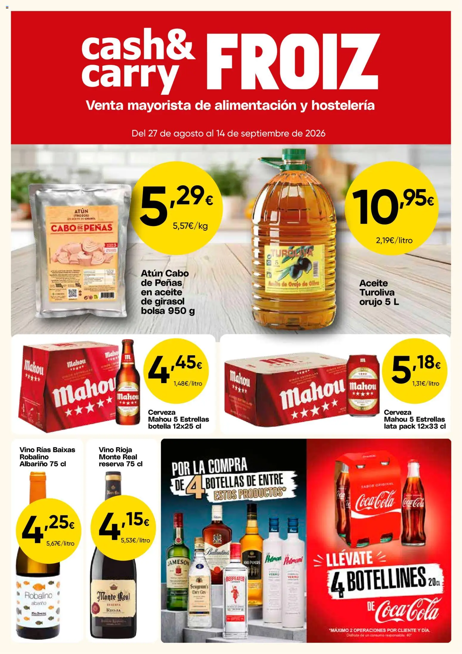 Froiz - Folleto Cash │ válido desde el 27/08/2026 | Página: 1 | Productos: Vino, Cerveza, Bolsa, Jameson