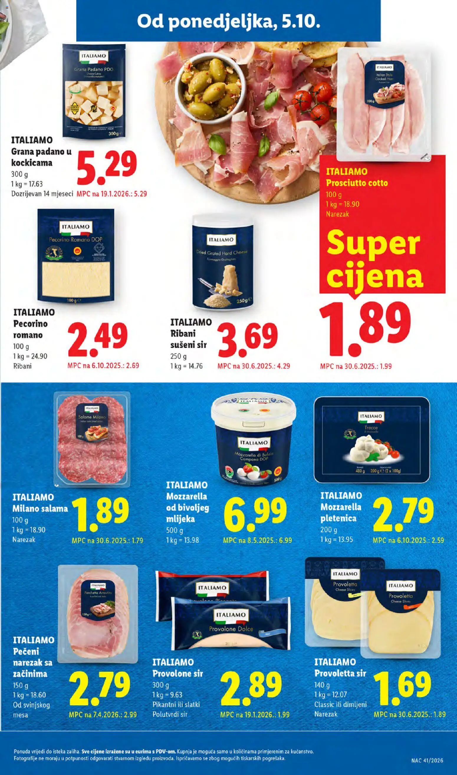 Lidl katalog | vrijedi od 05.10.2026 | Stranica: 19 | Proizvodi: Grana Padano, Polutvrdi sir, Salame, Sir