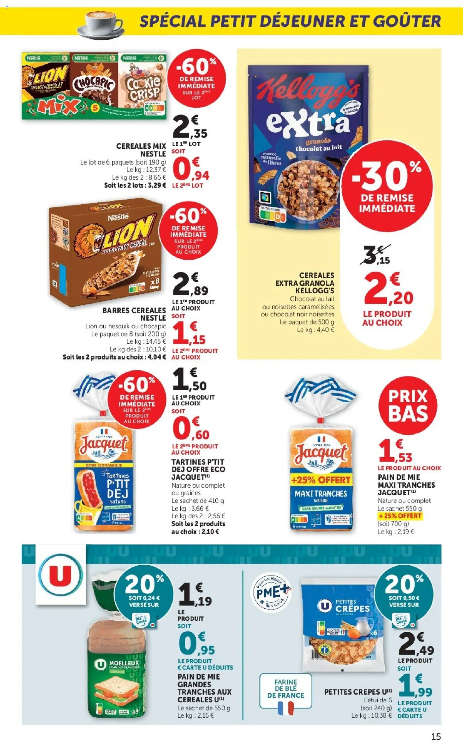 {H1} | Page: 15 | Produits: Graines, Tartines, Blé, Chocolat au lait