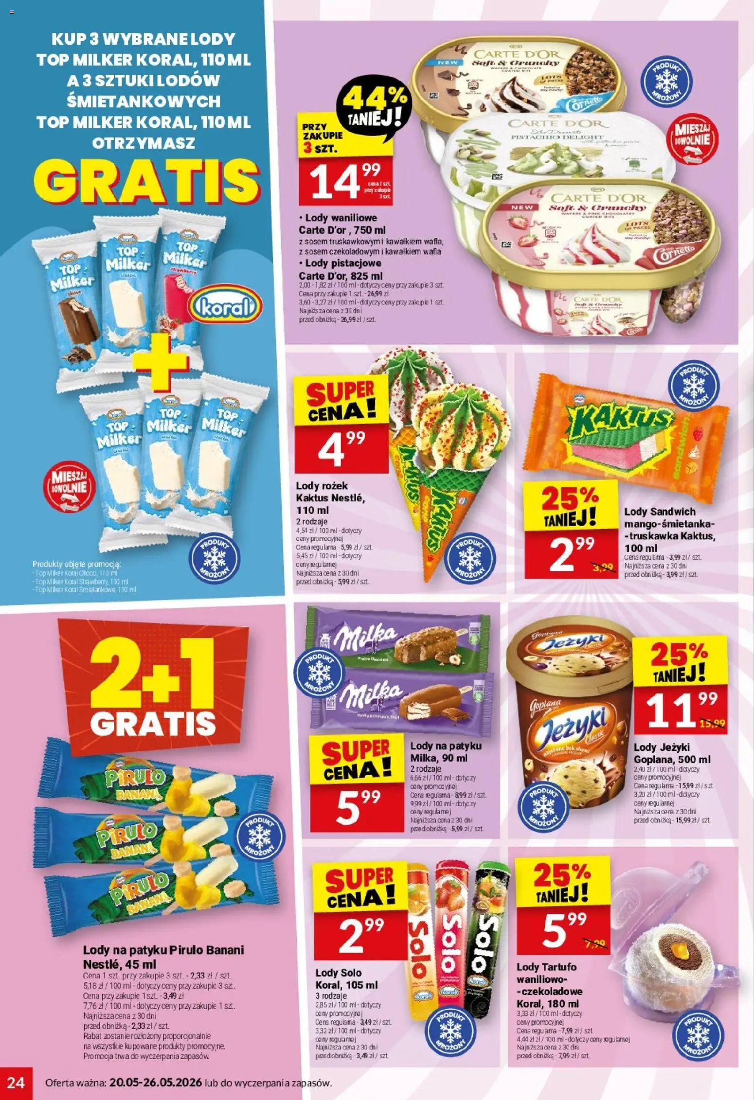 Twój Market gazetka od 20.05.2026 | Strona: 24 | Produkty: Milka, Lody na patyku, Lody pistacjowe, Lody