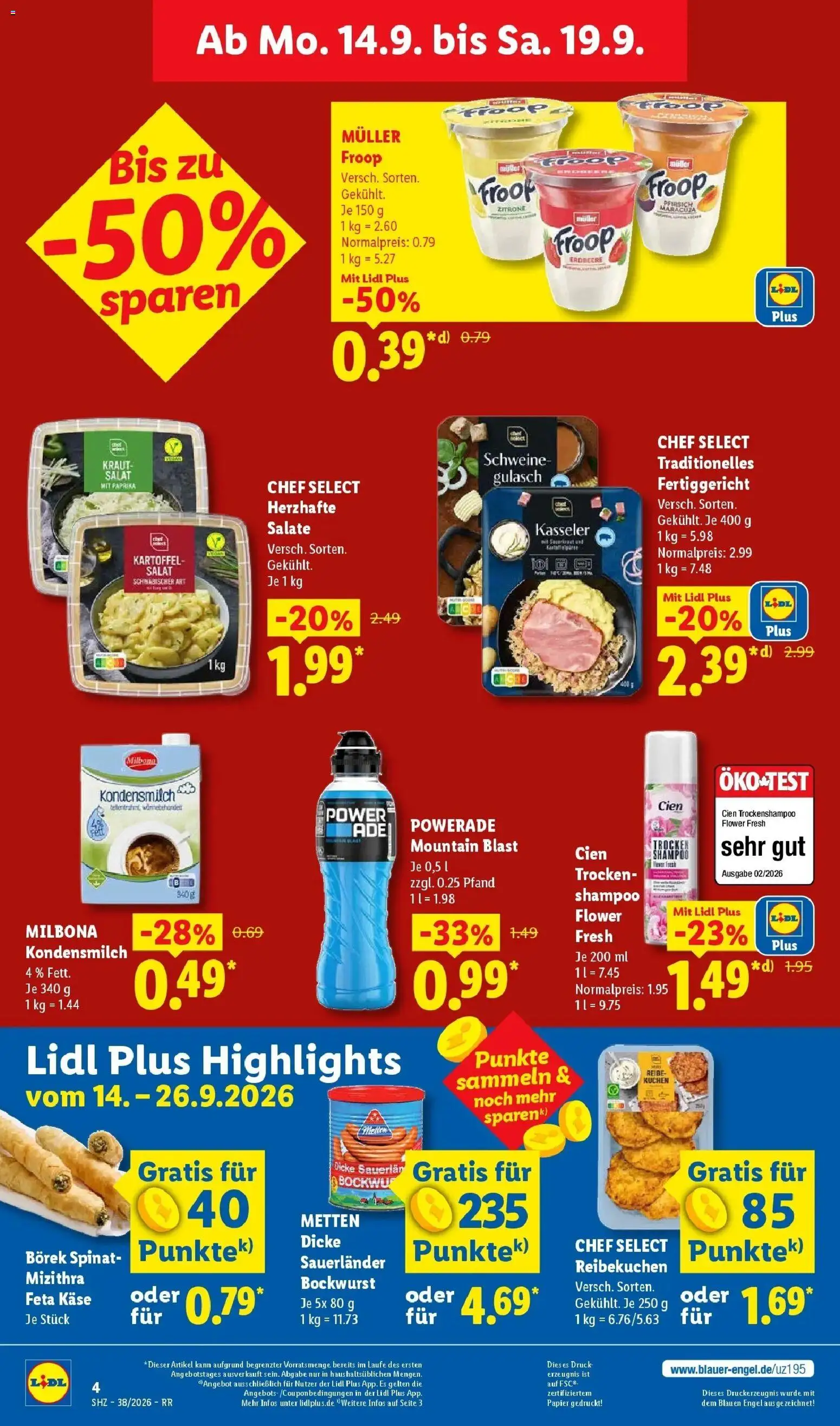 Lidl Prospekt Zülpich (ab 14.09.2026) zum Blättern » Angebote | Seite: 4 | Produkte: Bockwurst, Shampoo, Paprika, Kraut