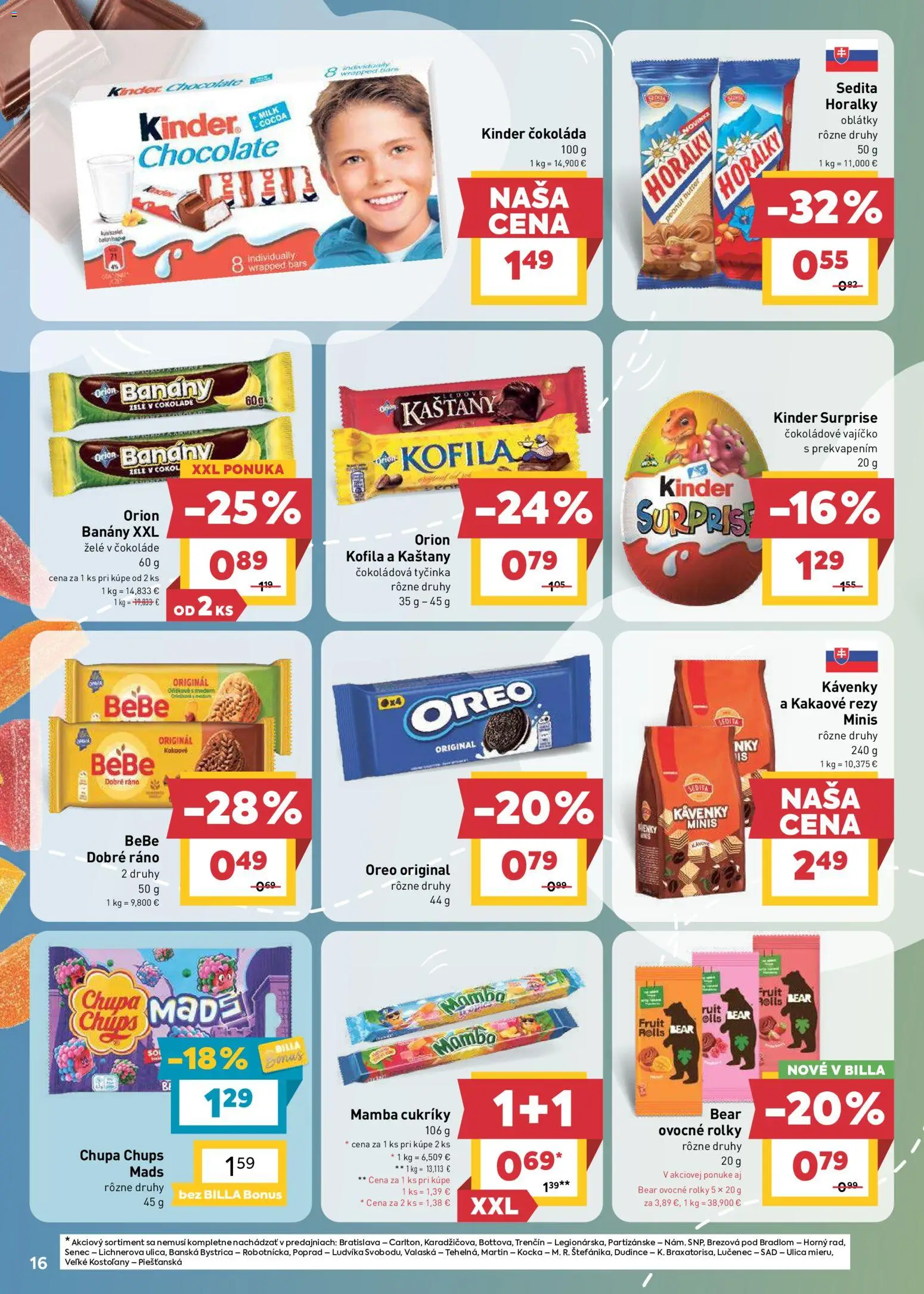 Nové Billa akcie – leták je platný od 26.08.2026 | Strana: 18 | Produkty: Banány, Kinder, Cukríky, Horálky
