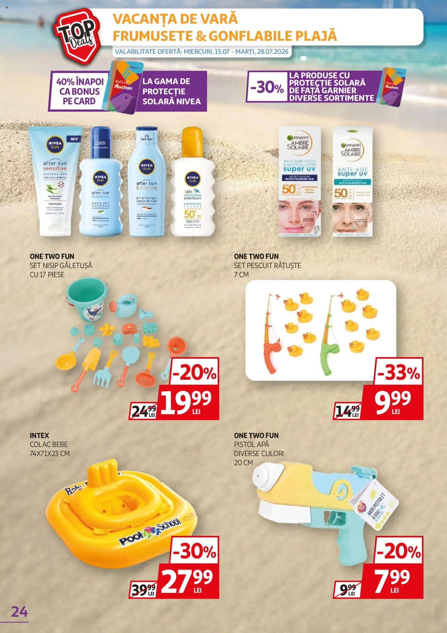 Noul catalog Auchan – valabil de la 15.07.2026 | Pagină: 24 | Produse: Nivea, Solara, Protecție solară, Apă