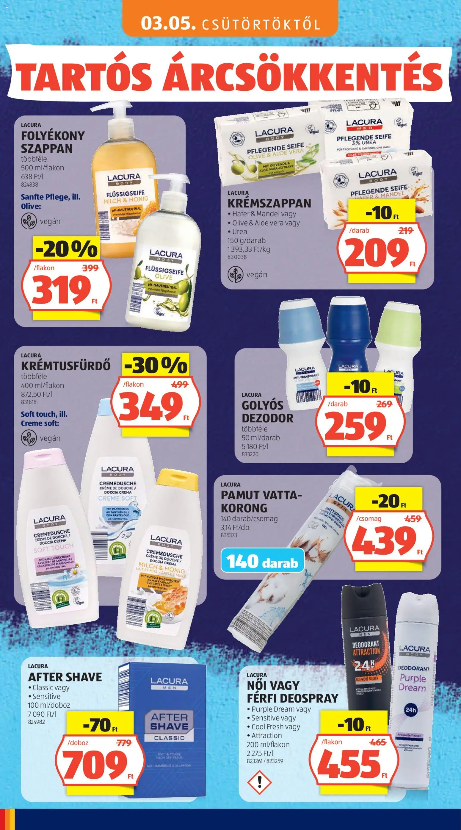 Aldi akciós ujság - amely érvényes a következő dátumtól: 03.05.2026 | Oldal: 28 | Termékek: Folyékony szappan, Aloe vera, Szappan, Dezodor