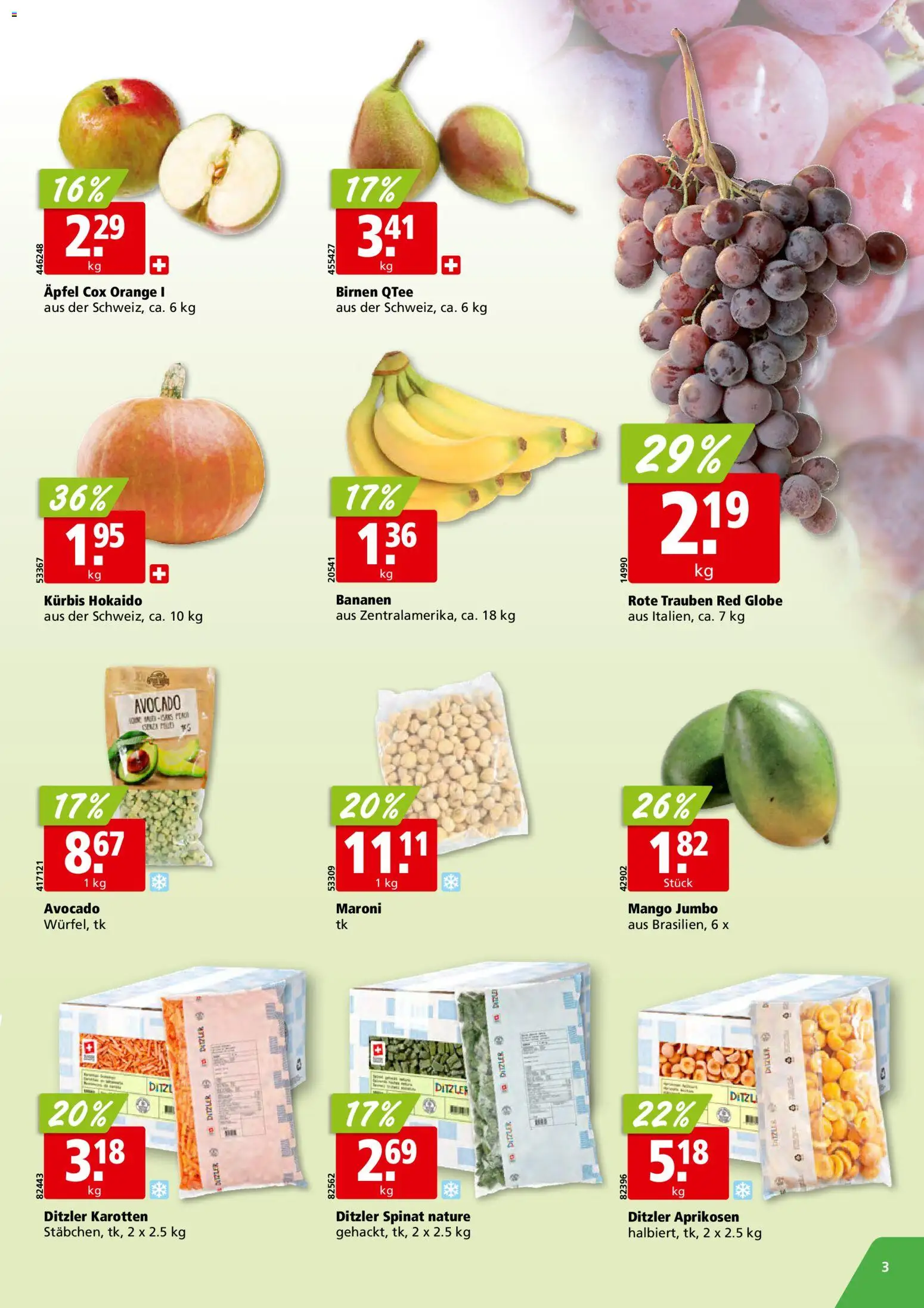 Aligro aktionen Schlieren, Gossau SG, Frauenfeld, Rapperswil-Jona, Sargans, Bern – gültig ab 21.09.2026 | Seite: 3 | Produkte: Äpfel, Avocado, Kürbis, Birnen