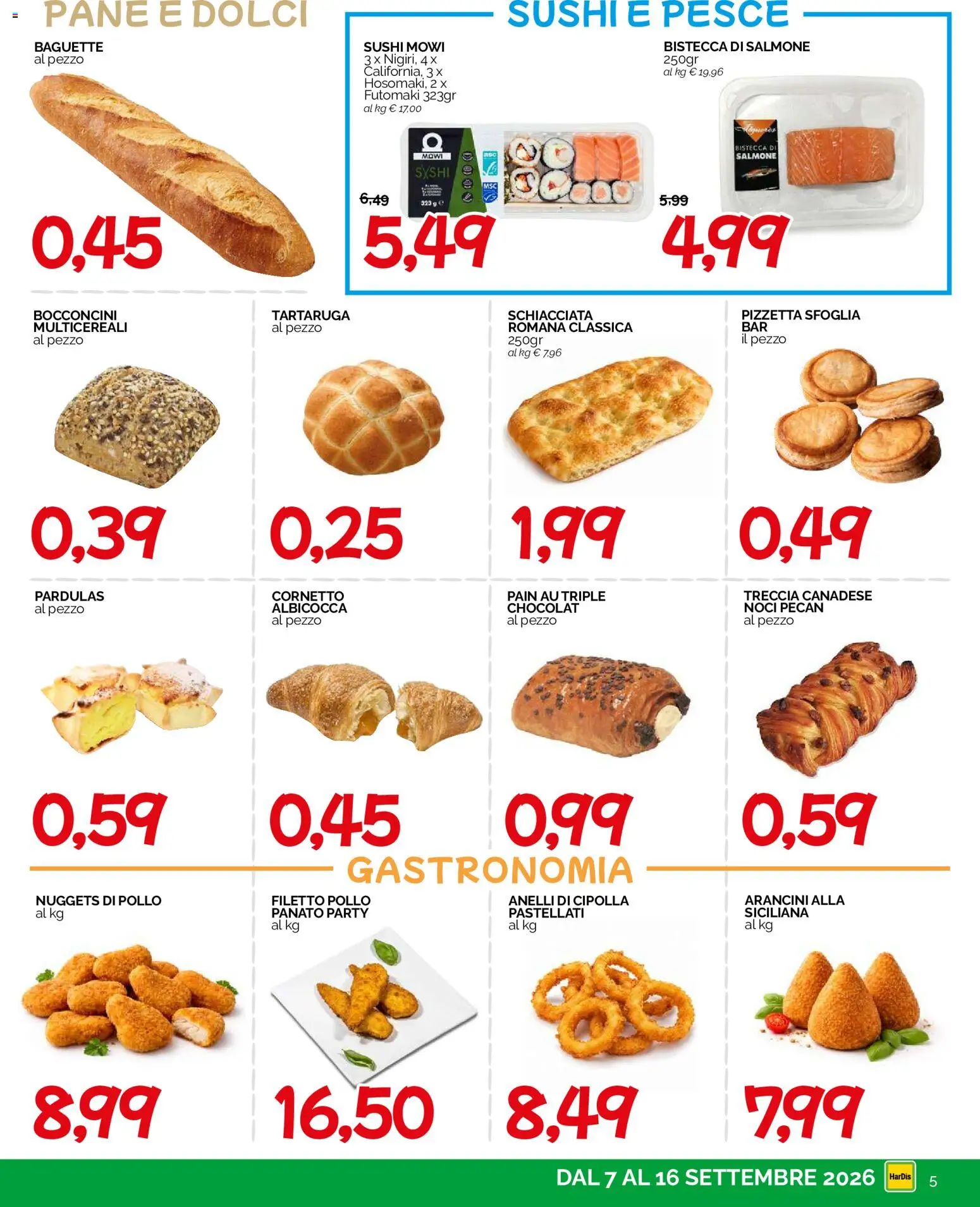 Volantino HarDis del 07/09/2026 | Pagina: 5 | Prodotti: Cornetto, Nuggets, Baguette, Sushi
