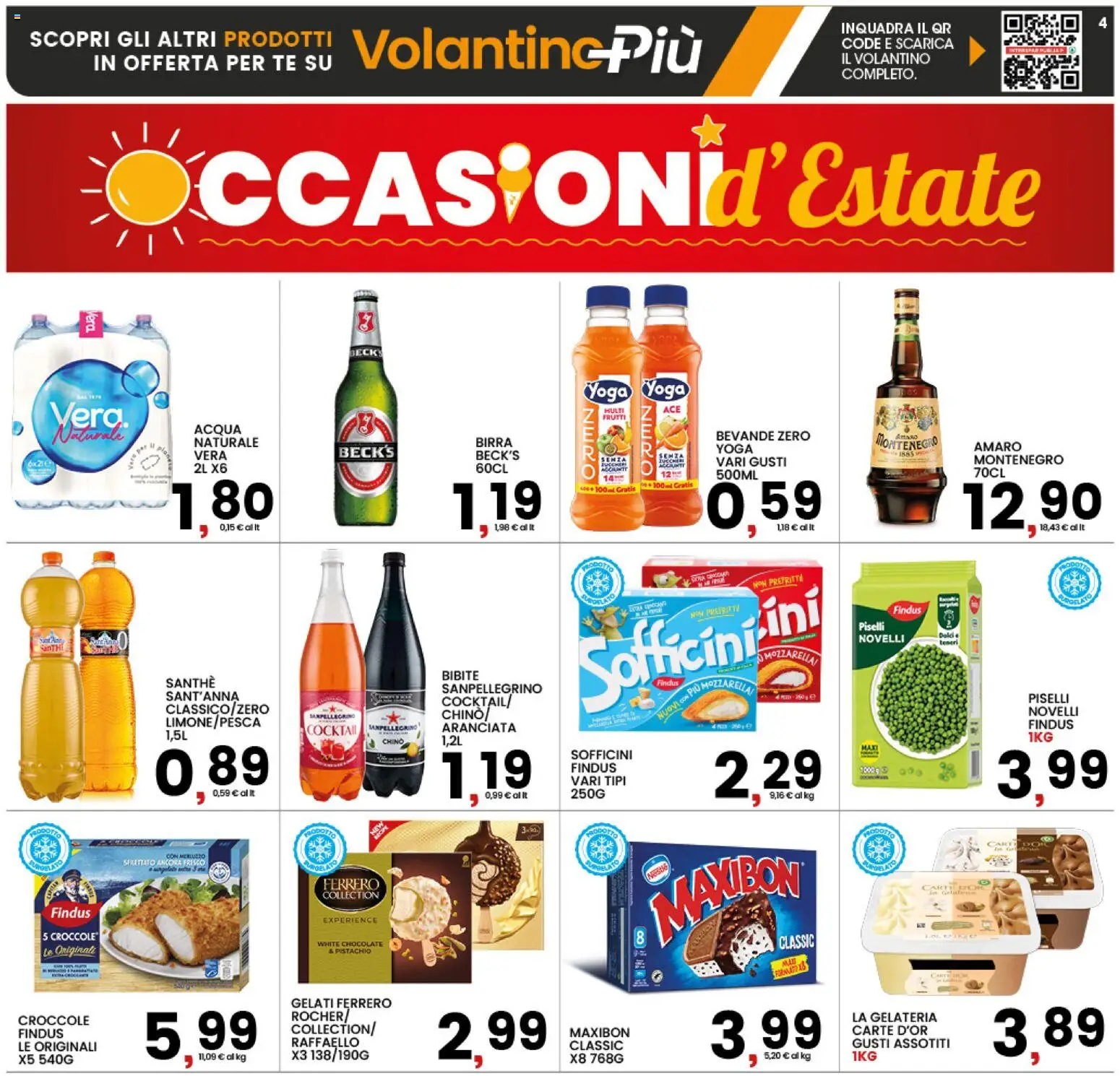 Volantino Interspar del 09/07/2026 | Pagina: 4 | Prodotti: Birra, Acqua, Mozzarella, Amaro