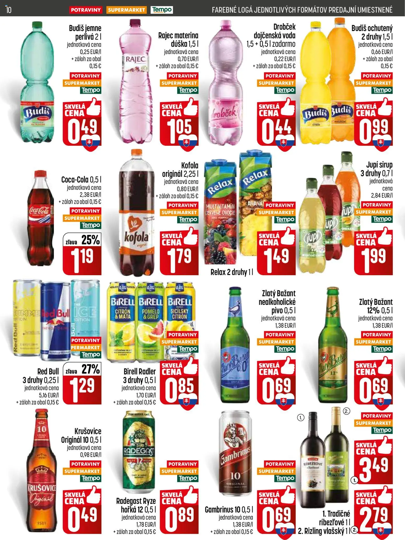 Nové COOP Jednota akcie – leták je platný od 21.05.2026 | Strana: 10 | Produkty: Radegast, Rajec, Budiš, Coca cola