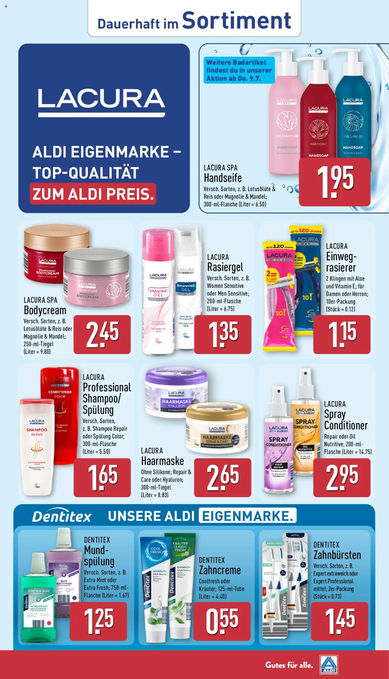 Aldi Prospekt – gültig ab 06.07.2026 | Seite: 33 | Produkte: Shampoo, Zahnpasta, Body Cream, Reis