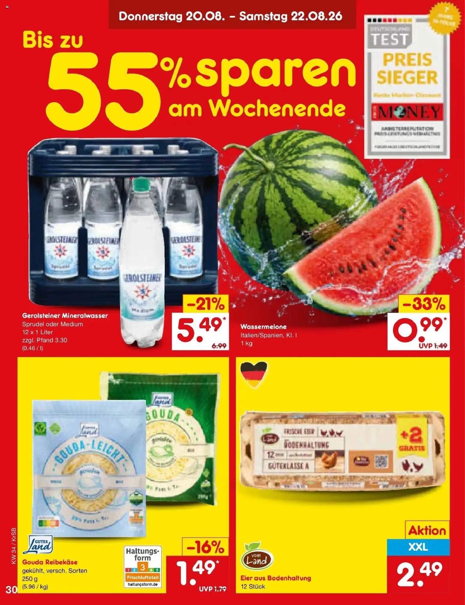 Netto Marken-Discount Prospekt Jüchen – gültig ab 17.08.2026 | Seite: 48 | Produkte: Eier, Gouda, Mineralwasser, Wassermelone