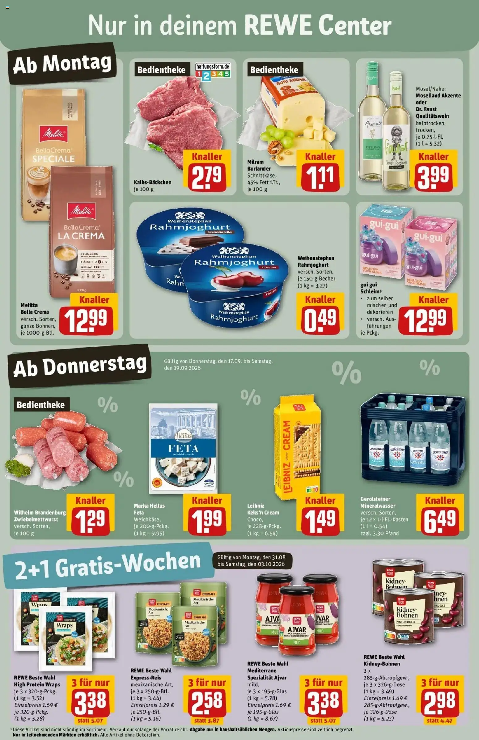 REWE Prospekt ab 14.09.2026 zum Blättern » Angebote | Seite: 3 | Produkte: Melitta, Mineralwasser, Milram, Gerolsteiner