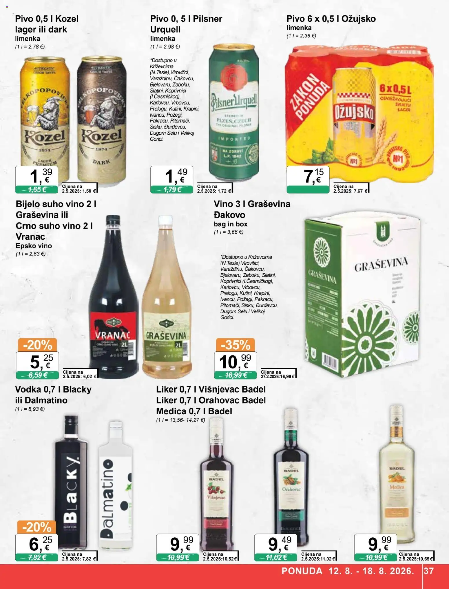 KTC katalog | vrijedi od 12.08.2026 | Stranica: 37 | Proizvodi: Pivo, Vranac, Badel, Lager