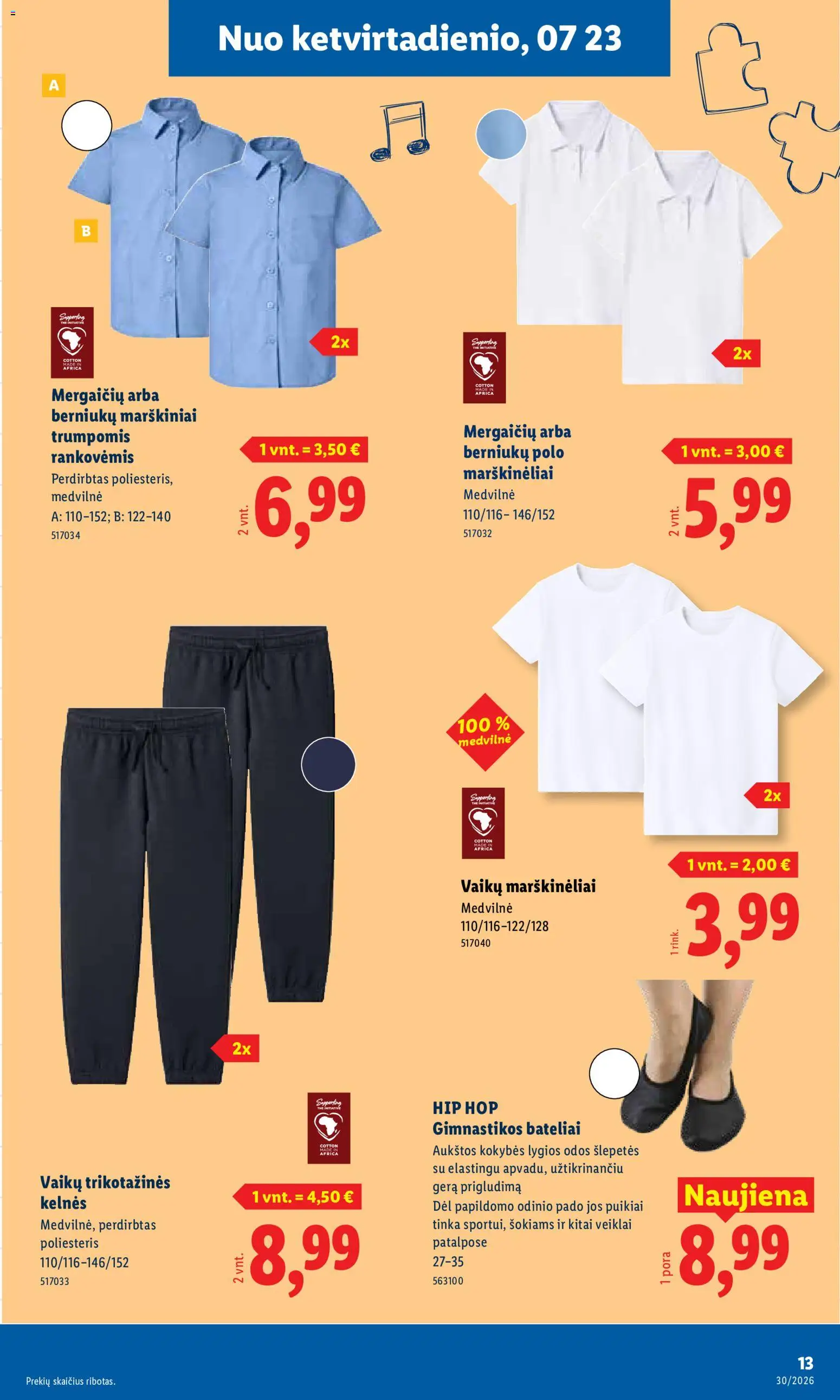 LIDL akcijos nuo 2026.07.20 | Puslapis: 13 | Prekių: Marškiniai, Marškinėliai, Kelnes, Šlepetės