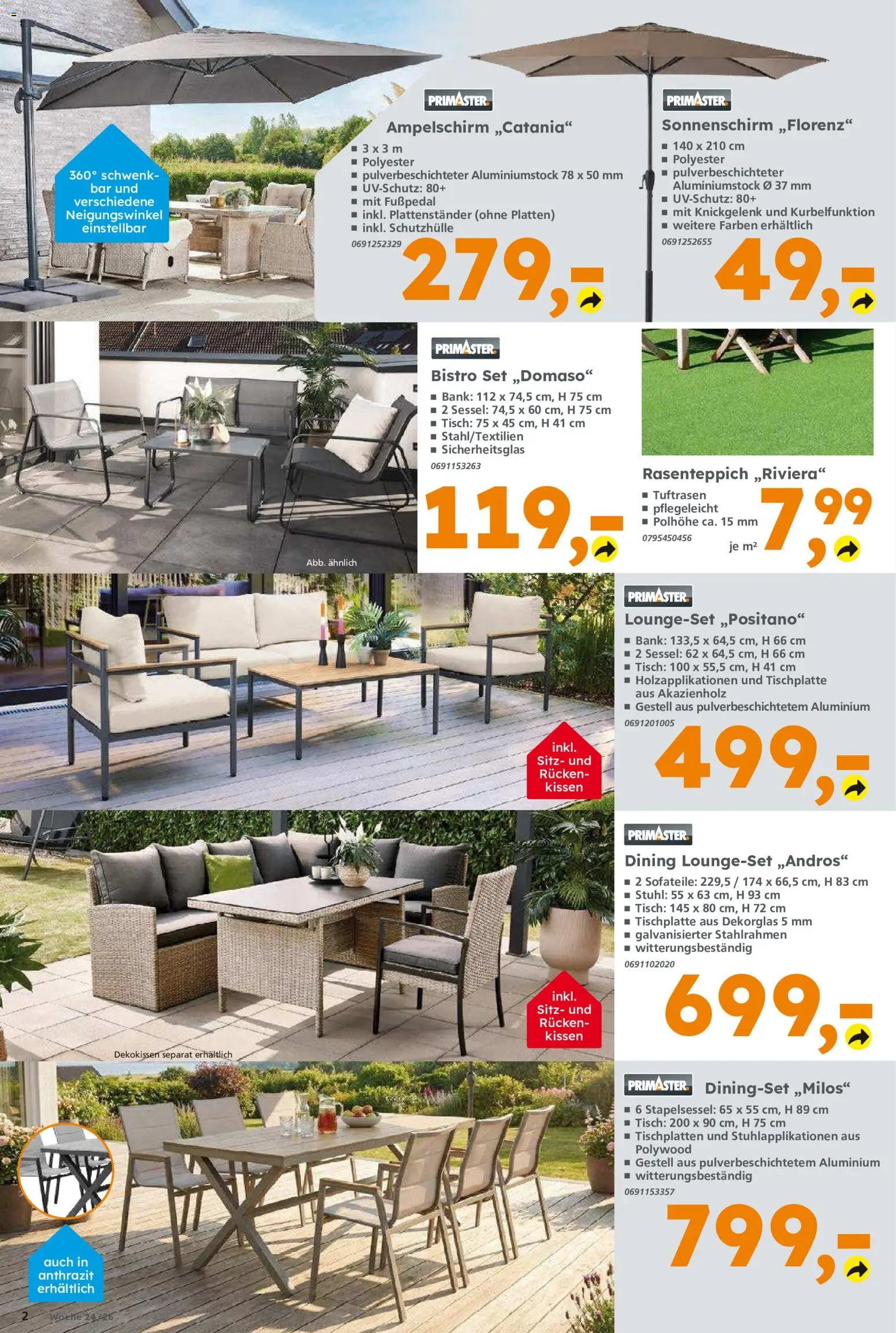 Globus Baumarkt Prospekt Berlin-Treptow – gültig ab 08.06.2026 | Seite: 2 | Produkte: Kissen, Sessel, Stuhl, Sonnenschirm