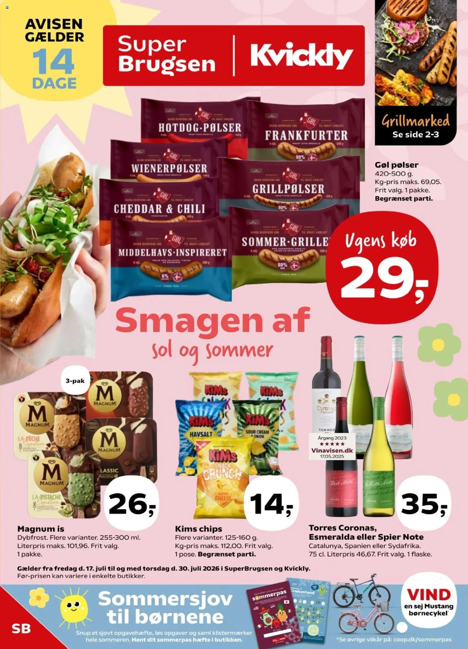 Super Brugsen tilbudsavis – gyldig fra 17/07/2026 | Side: 1 | Produkter: Cheddar, Pølser, Chips, Grillpølser