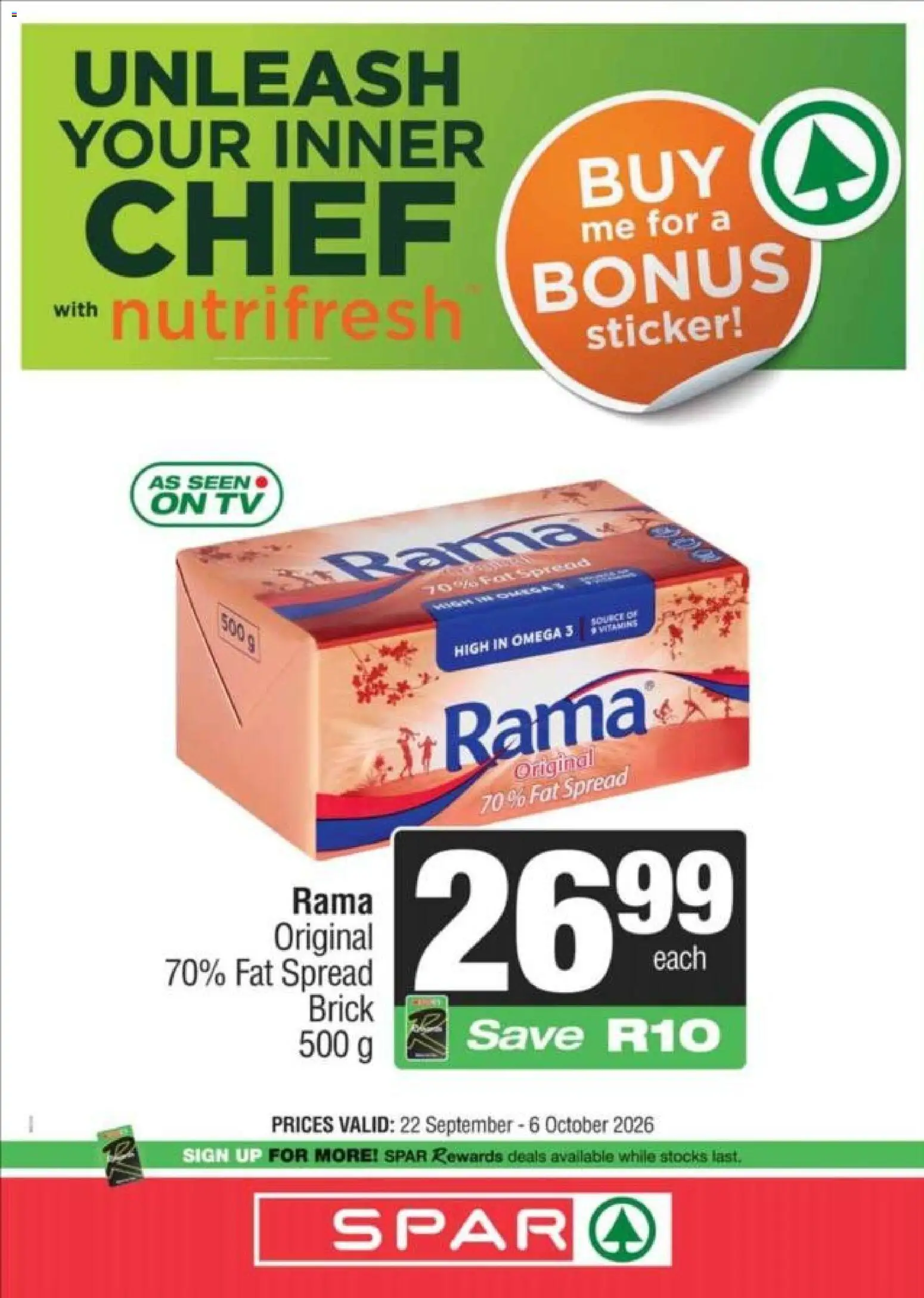 New Spar catalogue – valid from 22/09/2026 | Page: 5 | Products: Spread, TV, Omega 3, Fat spread