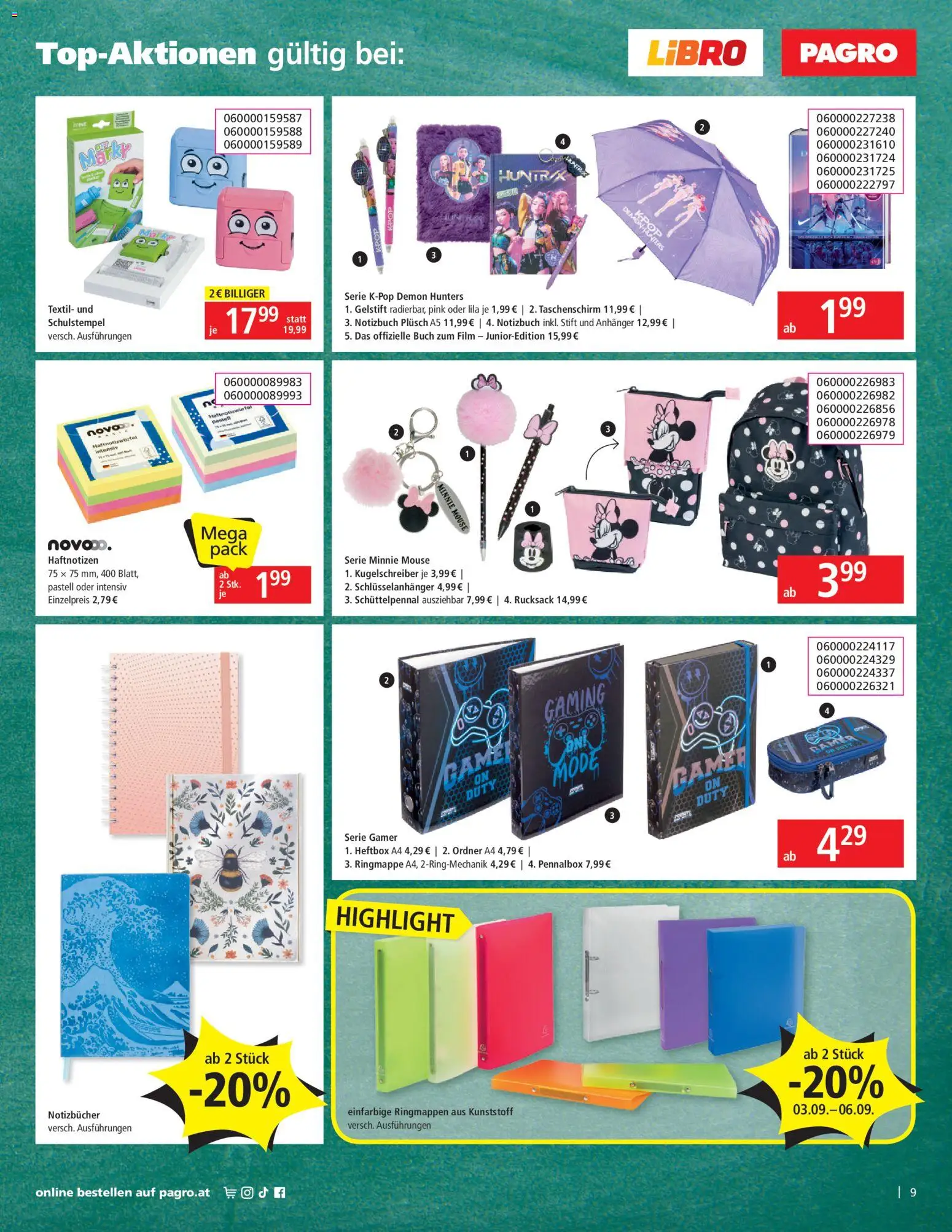Pagro-Diskont Flugblatt gültig ab 03.09.2026 | Seite: 9 | Produkte: Rucksack, Notizbuch