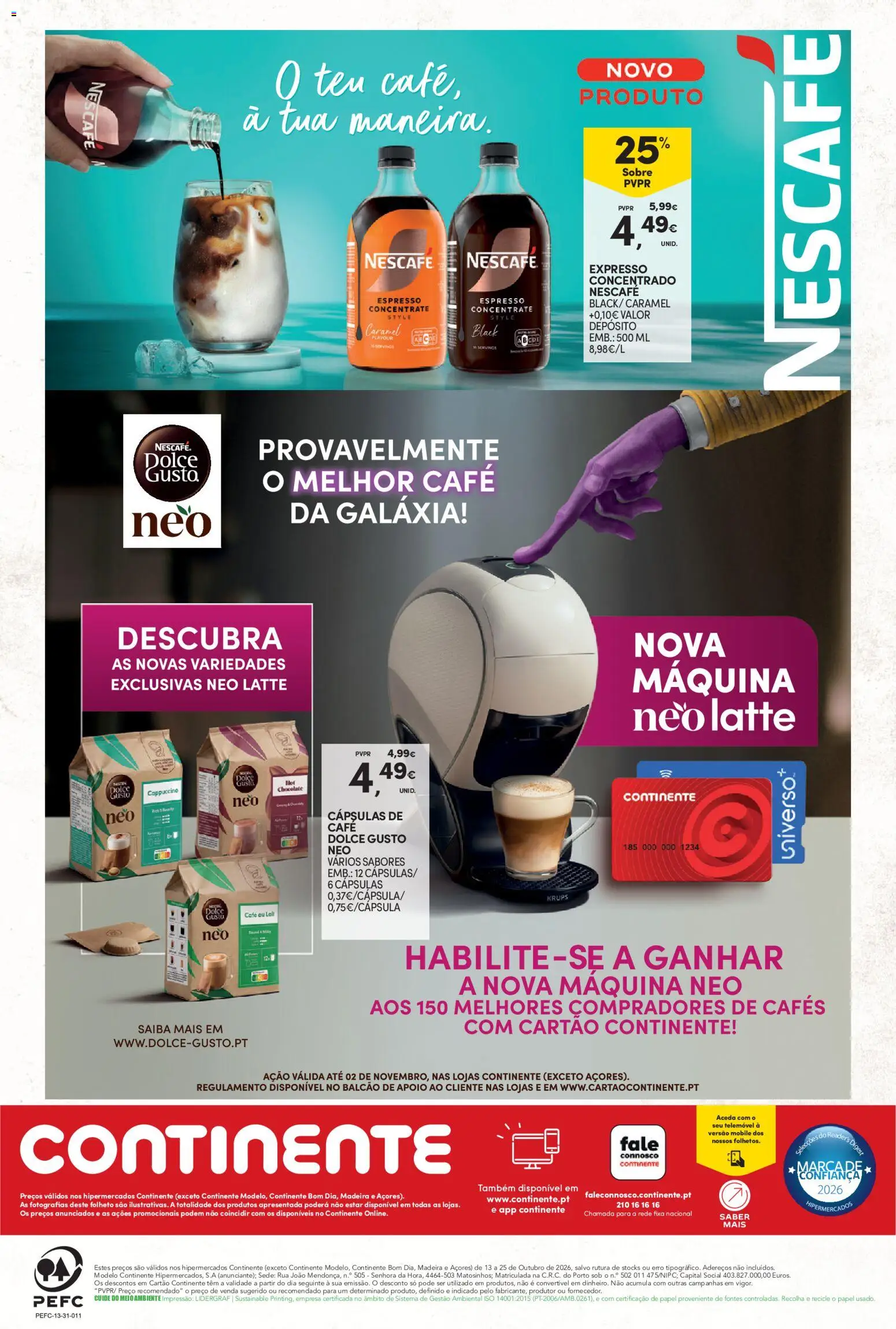 Continente Bebidas Quentes │ válido de 13/10/2026 | Página: 28 | Produtos: Telemóvel, Cápsulas, Chocolate, Dolce gusto