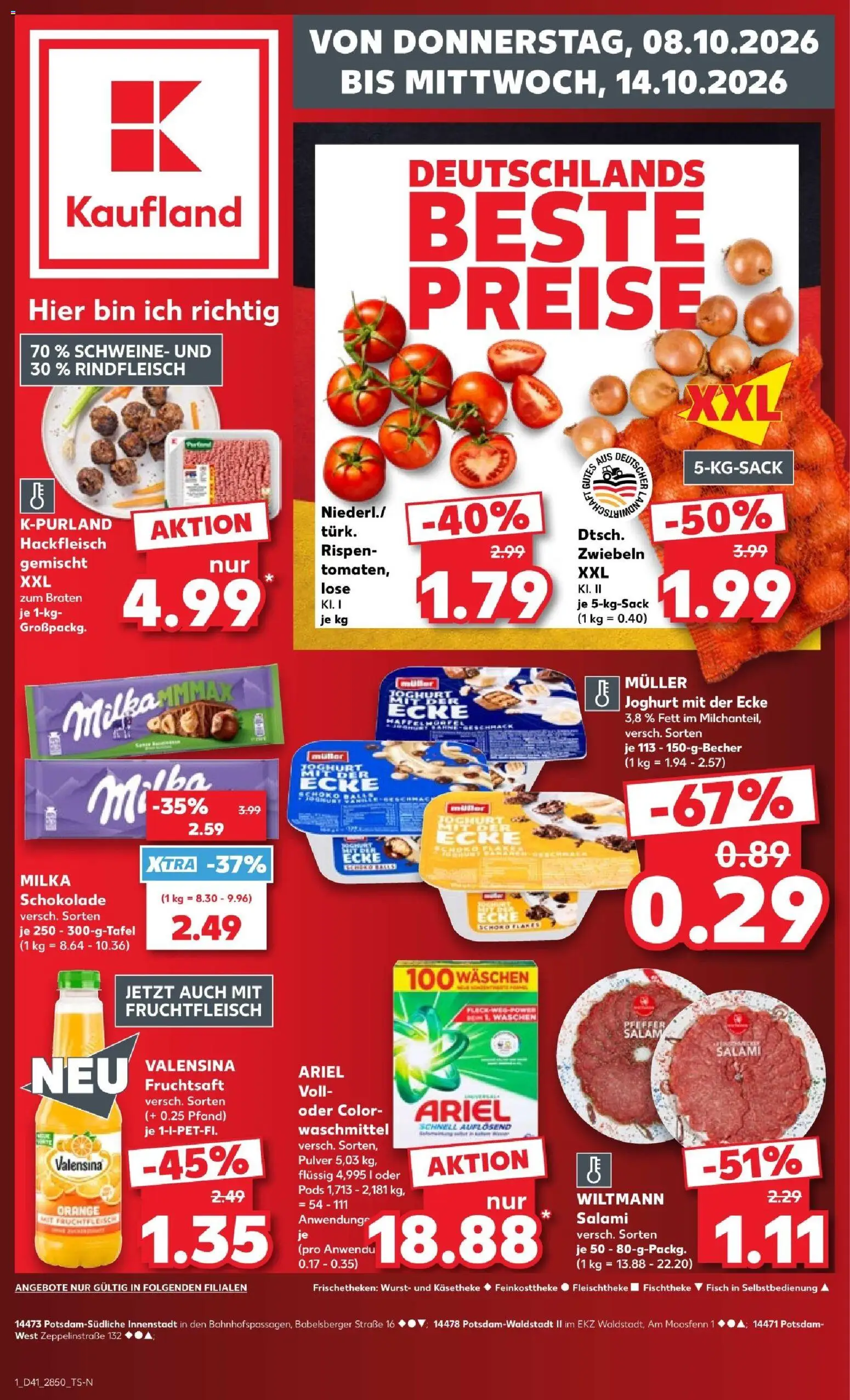 Kaufland Prospekt Potsdam – gültig ab 08.10.2026 | Seite: 1 | Produkte: Schokolade, Milka, Waschmittel, Wurst