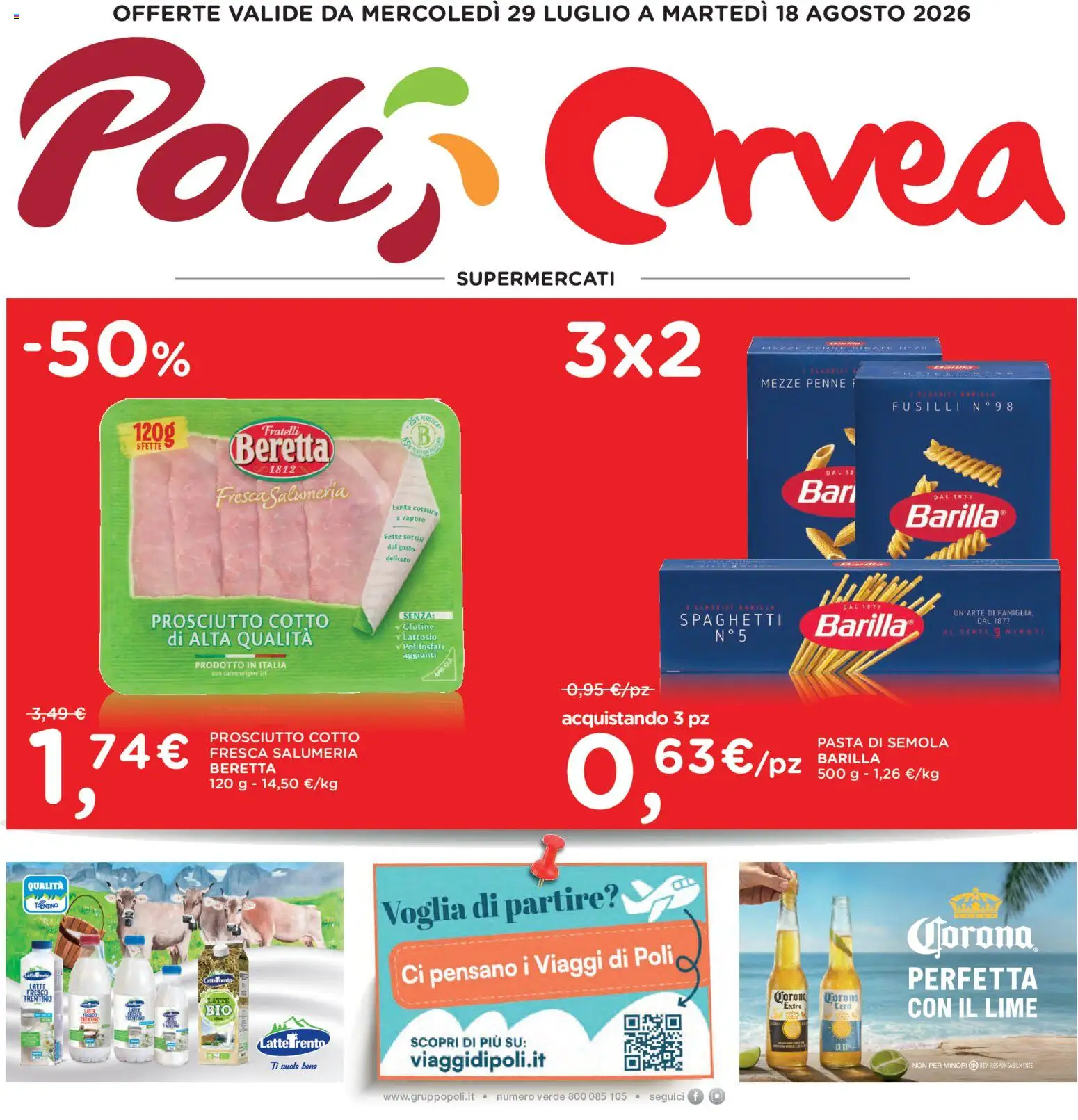 Volantino Poli del 29/07/2026 | Pagina: 1 | Prodotti: Latte, Prosciutto, Fusilli, Penne