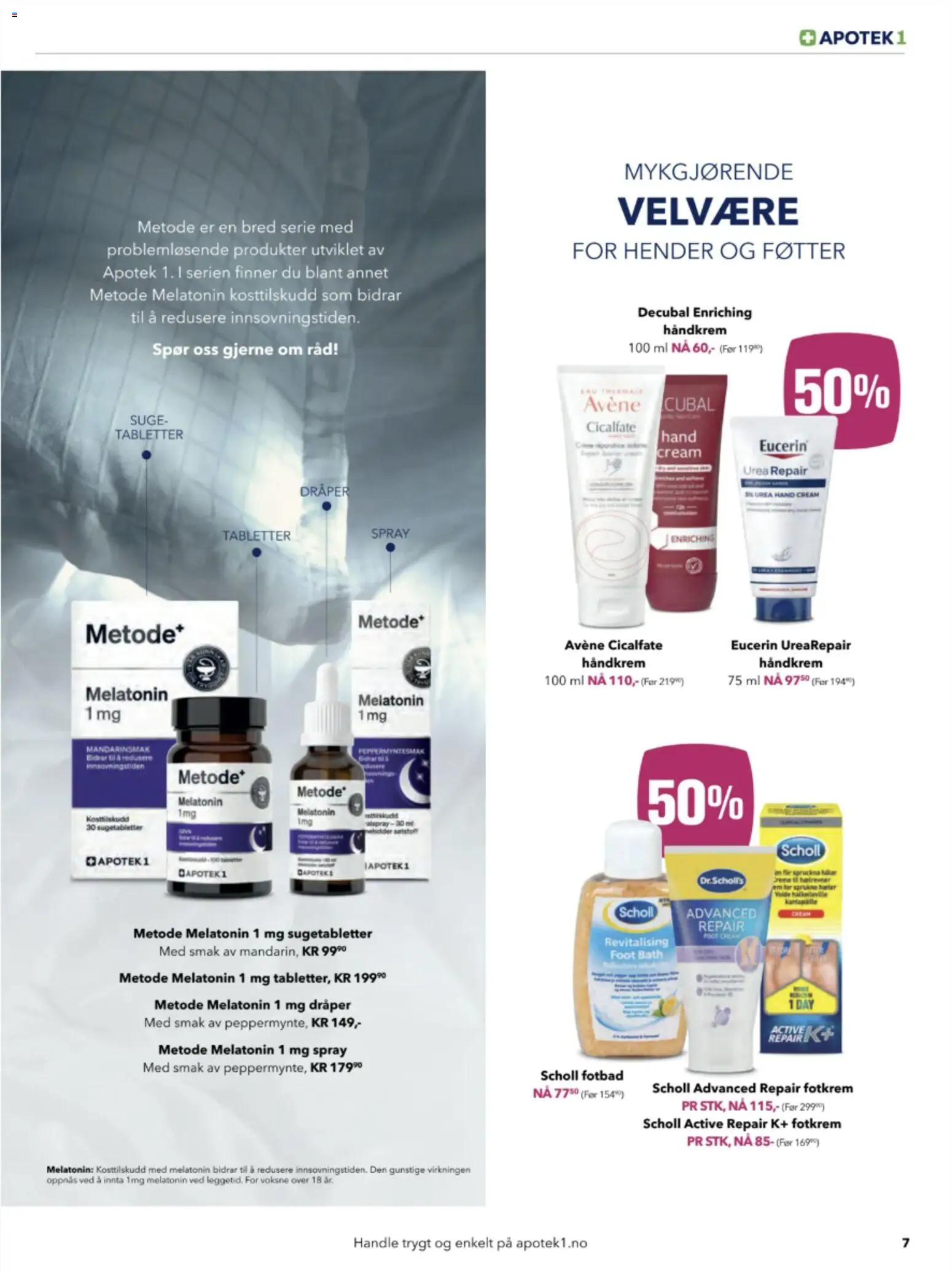 {H1} | Side: 7 | Produkter: Håndkrem, Melatonin, Ved, 1