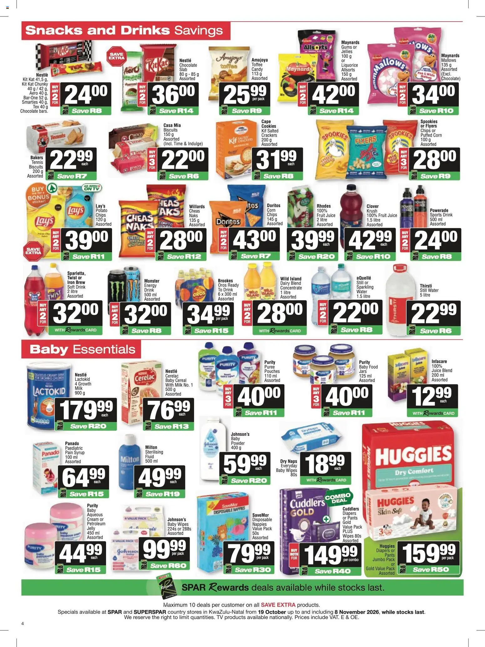 New Spar catalogue – valid from 19/10/2026 | Page: 4 | Products: Crackers, Chocolate, Dairy blend, Nappies