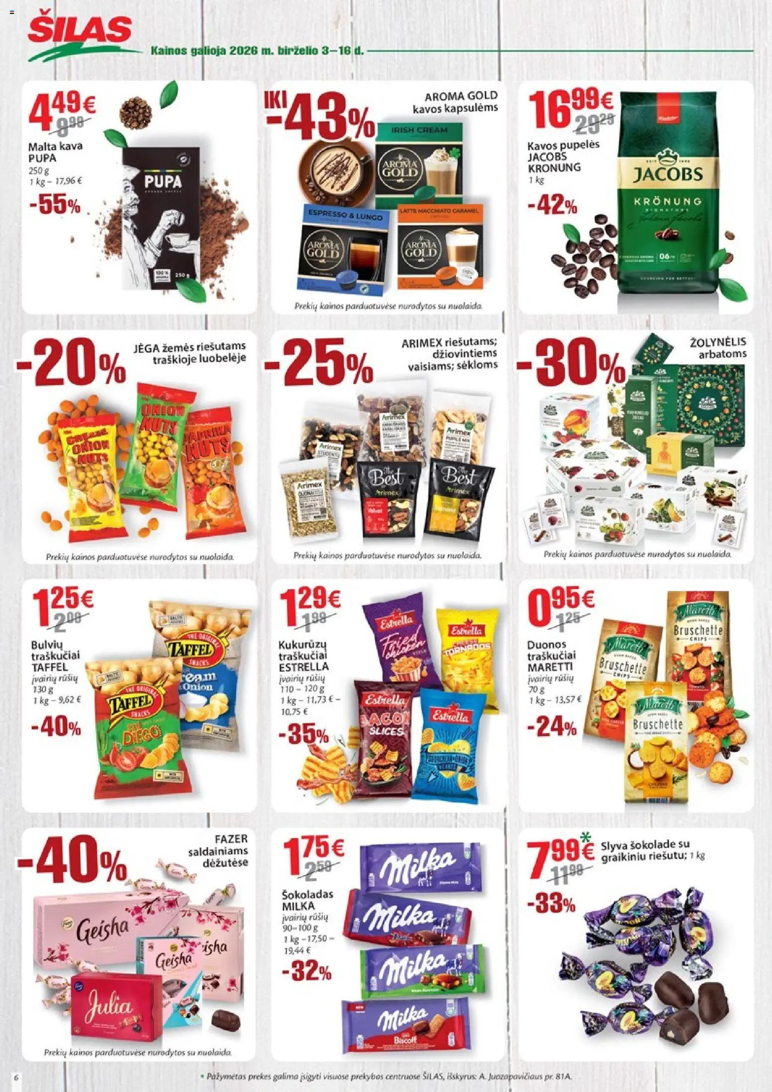 Šilas akcijos nuo 03.06.2026 | Puslapis: 6 | Prekių: Pupelės, Kavos pupelės, Kava, Šokoladas