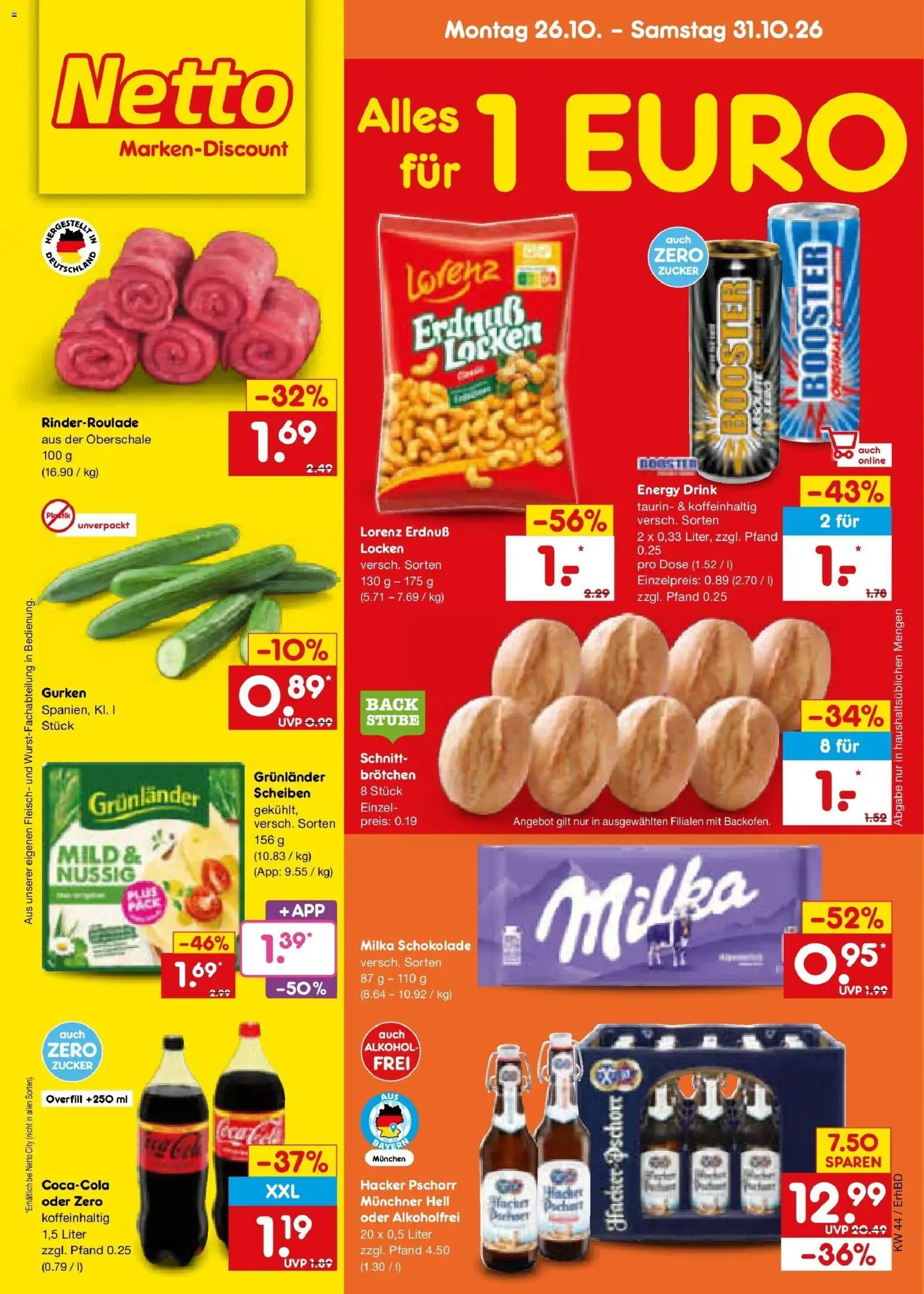 Netto Marken-Discount Prospekt Ergolding – gültig ab 26.10.2026 | Seite: 1 | Produkte: Schokolade, Grunlander, Alkohol, Fleisch