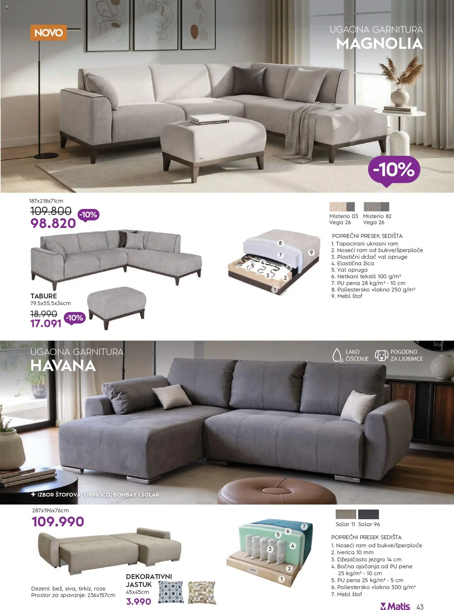 Matis katalog - važi od 01.05.2026 | Strana: 43 | Proizvode: Jastuk, Tabure, Ugaona garnitura