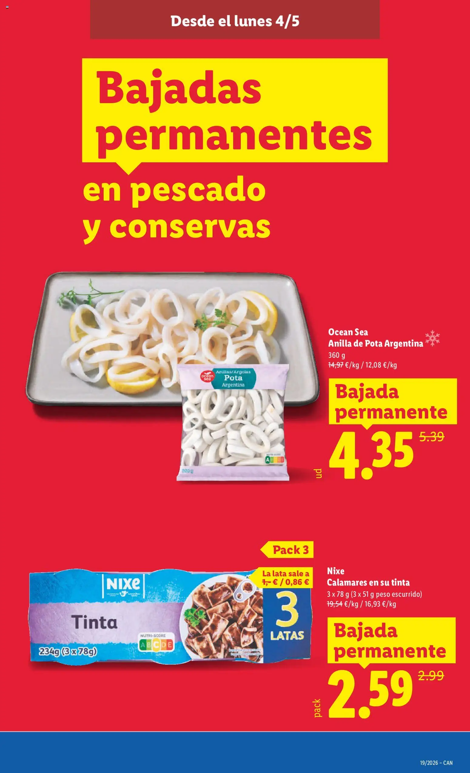 Lidl Bajadas Canarias │ válido desde el 04.05.2026 | Página: 3 | Productos: Calamares, Pescado, Peso