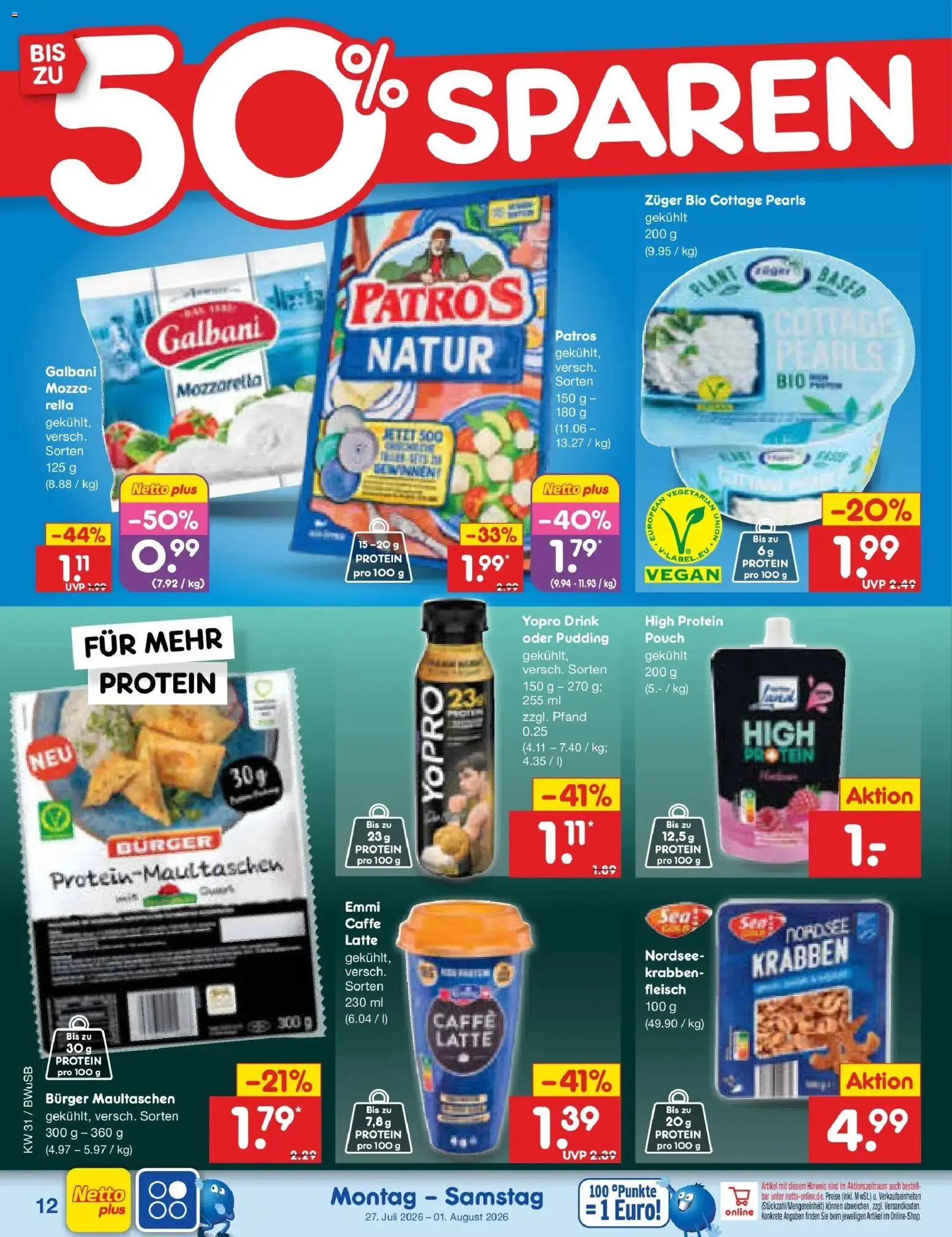 Netto Marken-Discount Prospekt Bielefeld – gültig ab 27.07.2026 | Seite: 20 | Produkte: Mozzarella, Pudding, Maultaschen, Fleisch