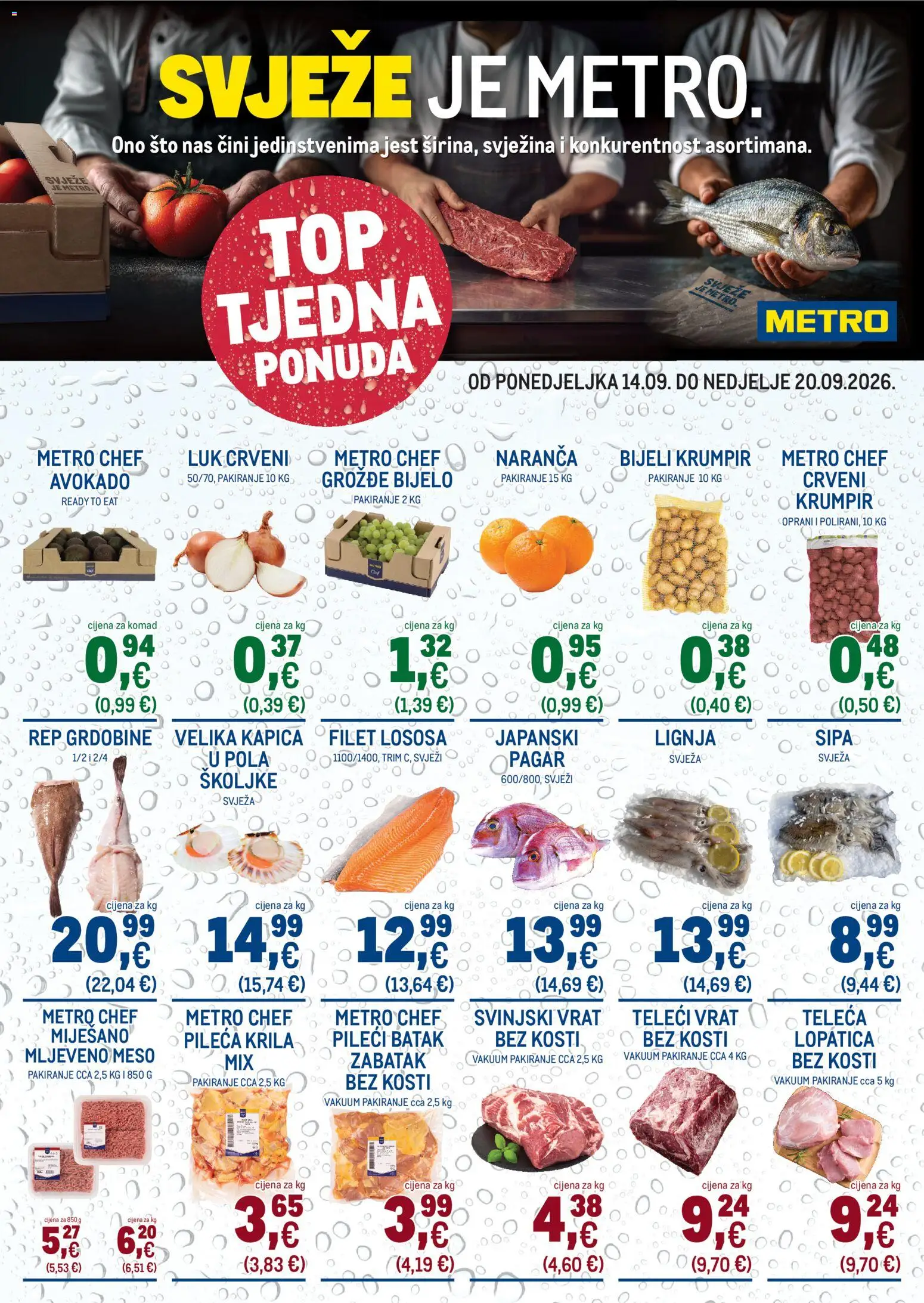 Metro katalog | vrijedi od 14.09.2026 | Stranica: 1 | Proizvodi: Vrat, Mljeveno meso, Pileći batak, Lopatica