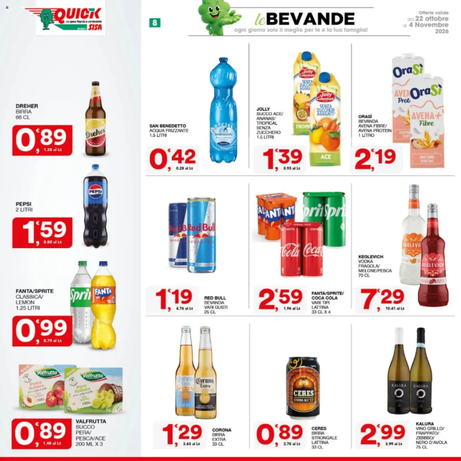 Volantino SISA del 22/10/2026 | Pagina: 8 | Prodotti: Acqua, Zucchero, Vino, Fanta