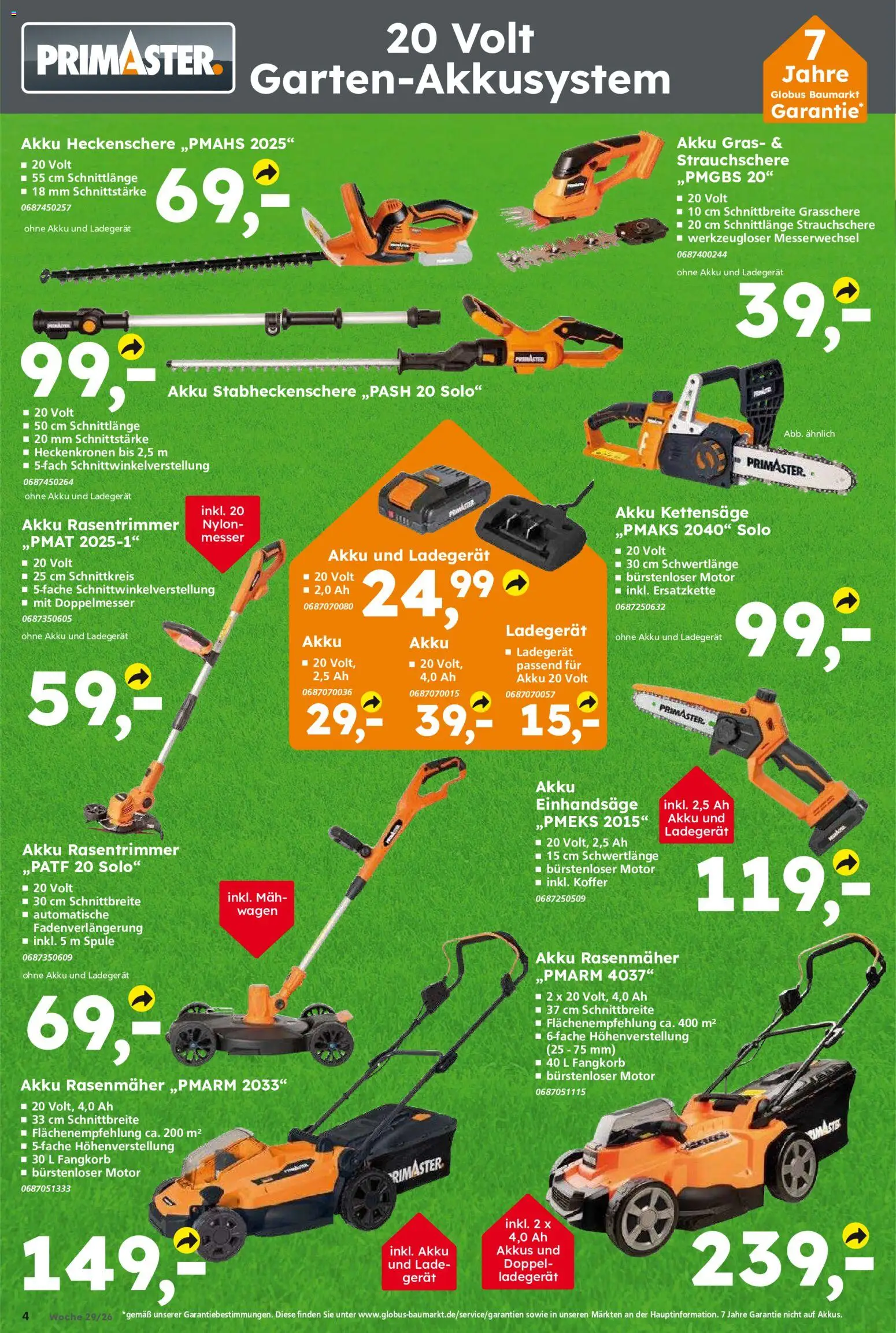 Globus Baumarkt Prospekt – gültig ab 13.07.2026 | Seite: 4 | Produkte: Rasenmäher, Koffer, Ladegerät