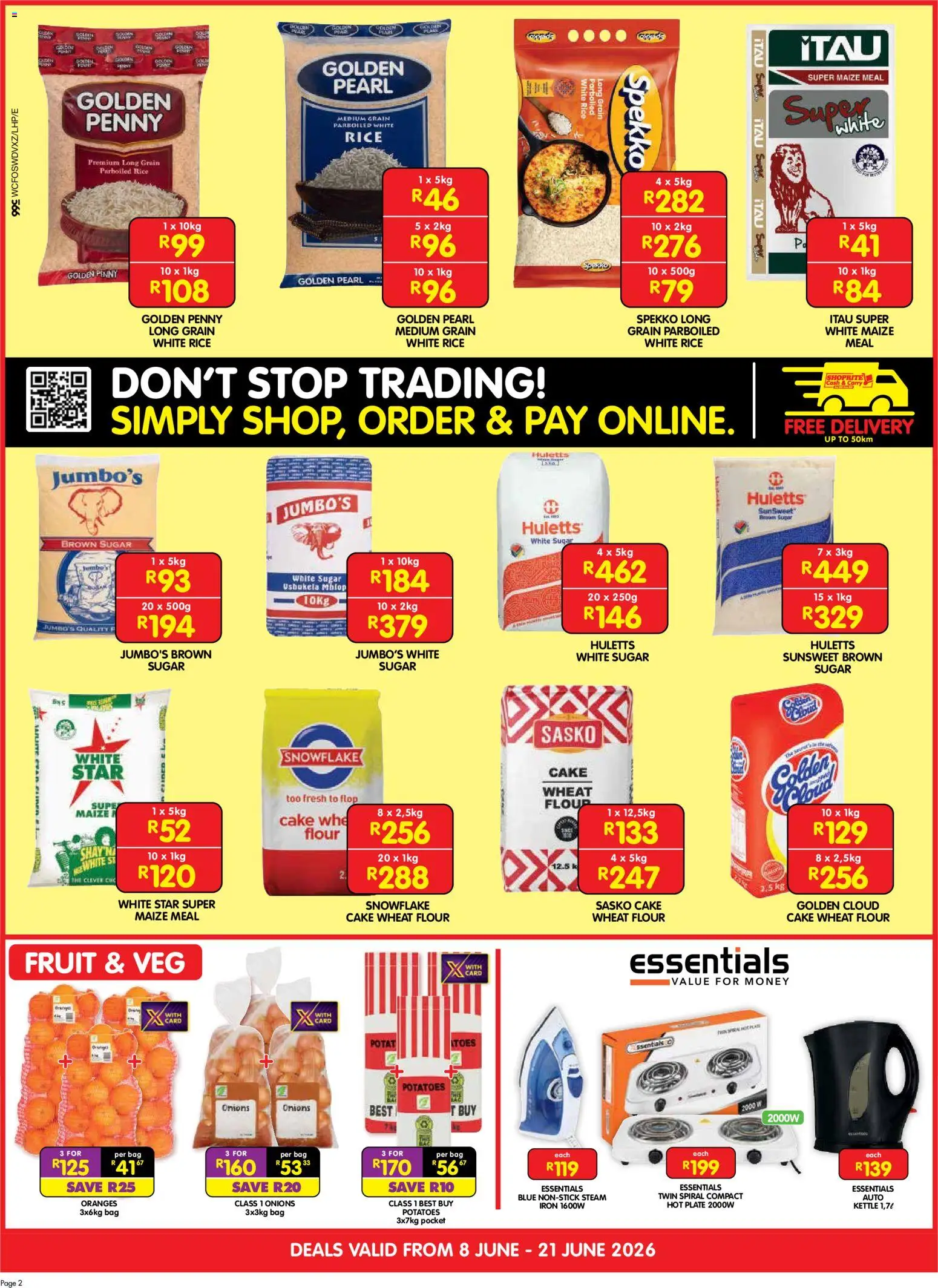 New Shoprite catalogue – valid from 08.06.2026 | Page: 2 | Products: Bag, Hot plate, Oranges, Fruit