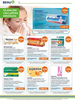 BENU Gyógyszertárak akciós újság - amely érvényes a következő dátumtól: 2026.09.01. | Oldal: 10 | Termékek: Ibuprofen, Orrspray, Pezsgőtabletta, Pur