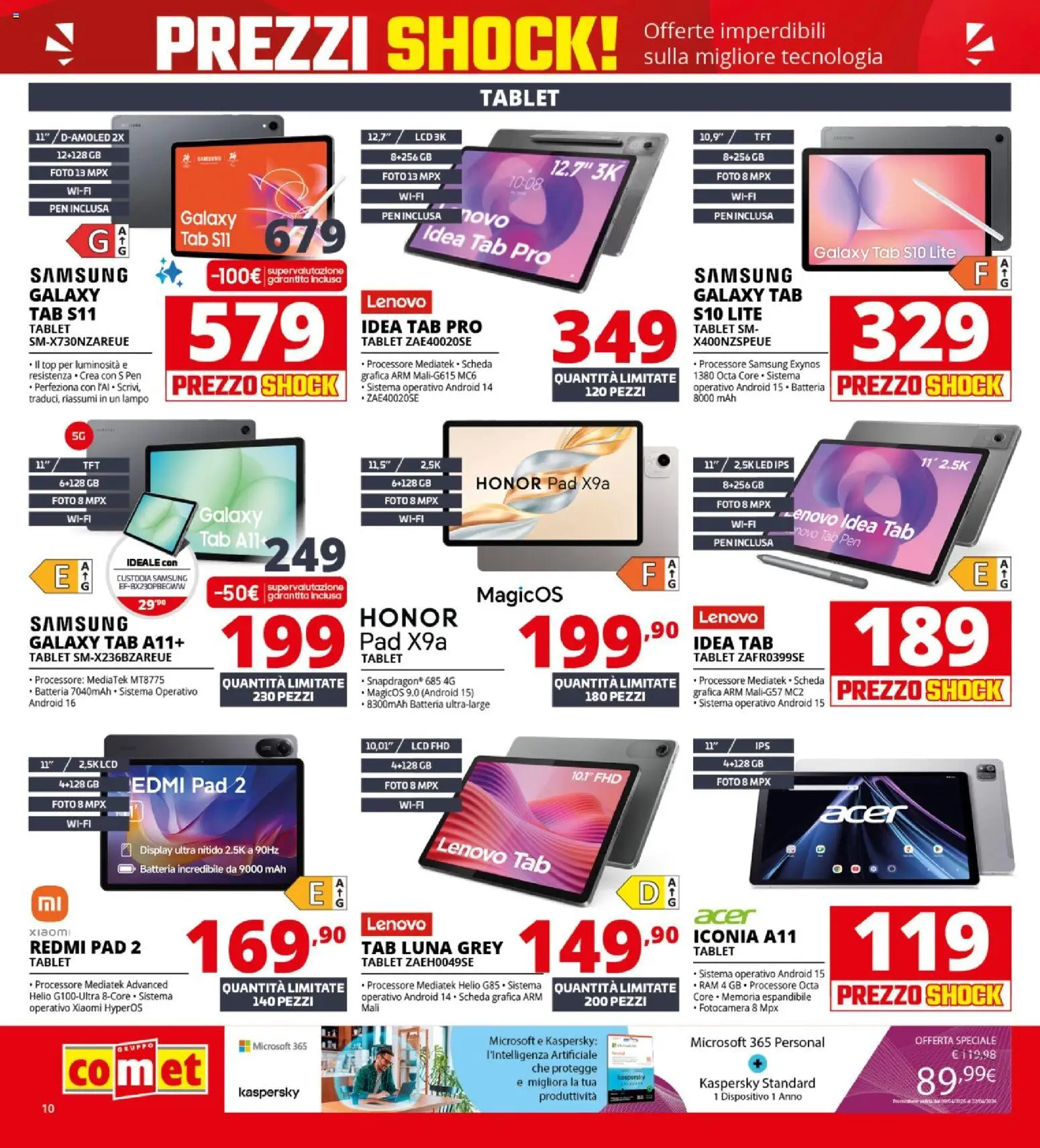 Volantino Comet del 23.04.2026 | Pagina: 10 | Prodotti: Xiaomi, Samsung Galaxy, Top, Tablet