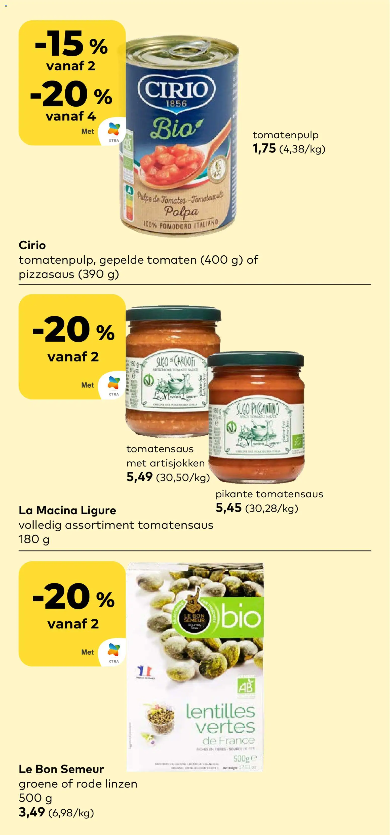 {H1} | Pagina: 8 | Producten: Tomaten, Linzen, La, Rode linzen