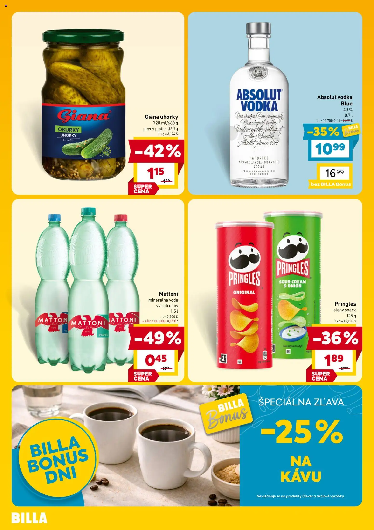 Nové Billa akcie – leták je platný od 16.09.2026 | Strana: 4 | Produkty: Vodka, Absolut vodka, Minerálna voda, Uhorky