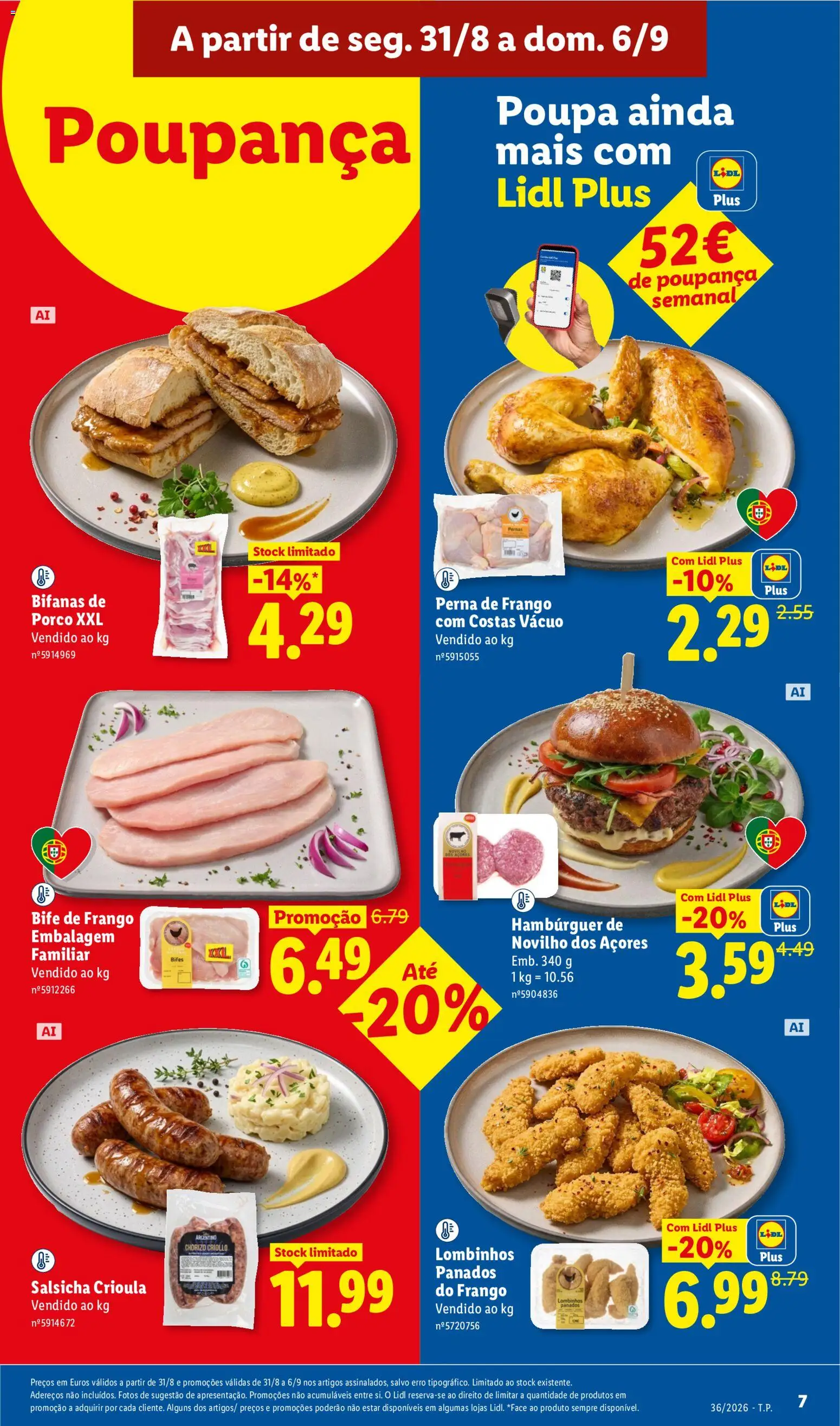 Lidl folheto │ válido de 31/08/2026 | Página: 7 | Produtos: Frango, Salsicha, Bife, Panados