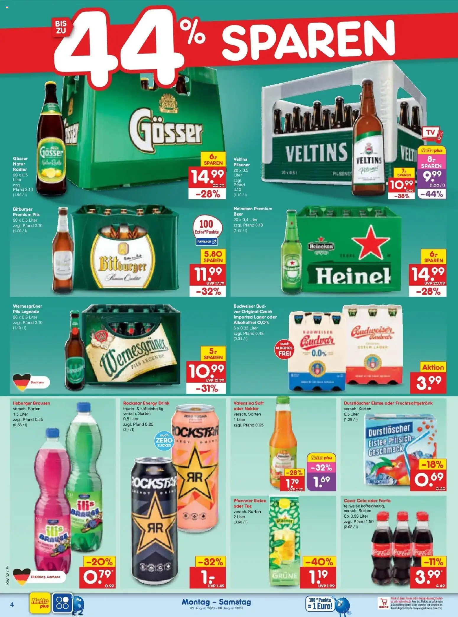 Netto Marken-Discount Prospekt Weimar – gültig ab 03.08.2026 | Seite: 8 | Produkte: Energy, Saft, Tee, Veltins