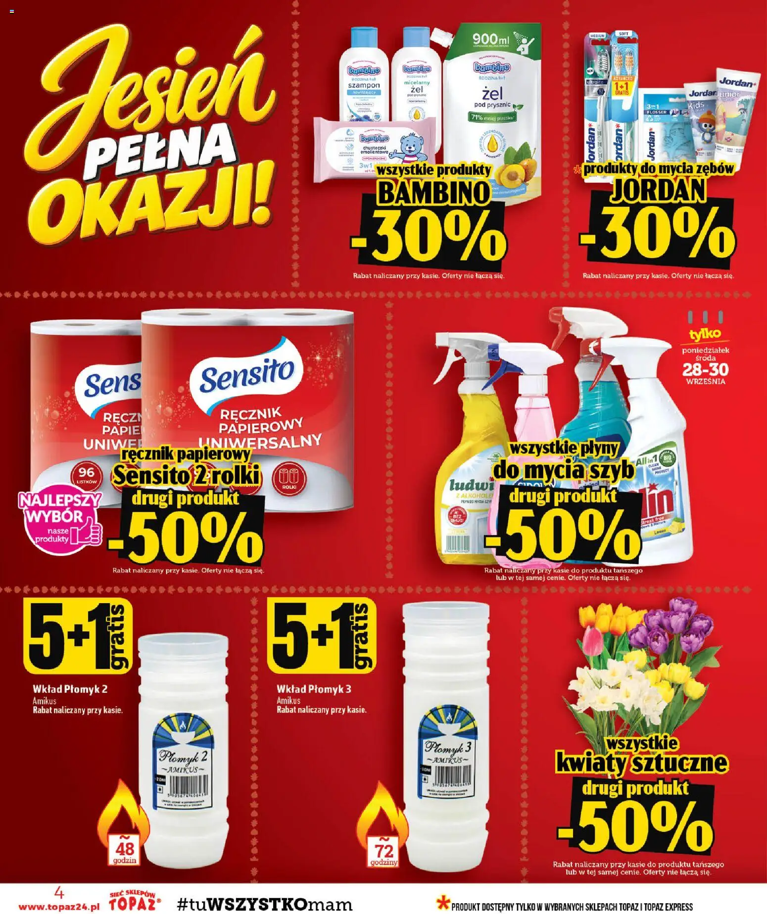 Topaz gazetka - MAZ od 24.09.2026 | Strona: 4 | Produkty: Chusteczki, Prysznic, Szampon, Ręcznik papierowy