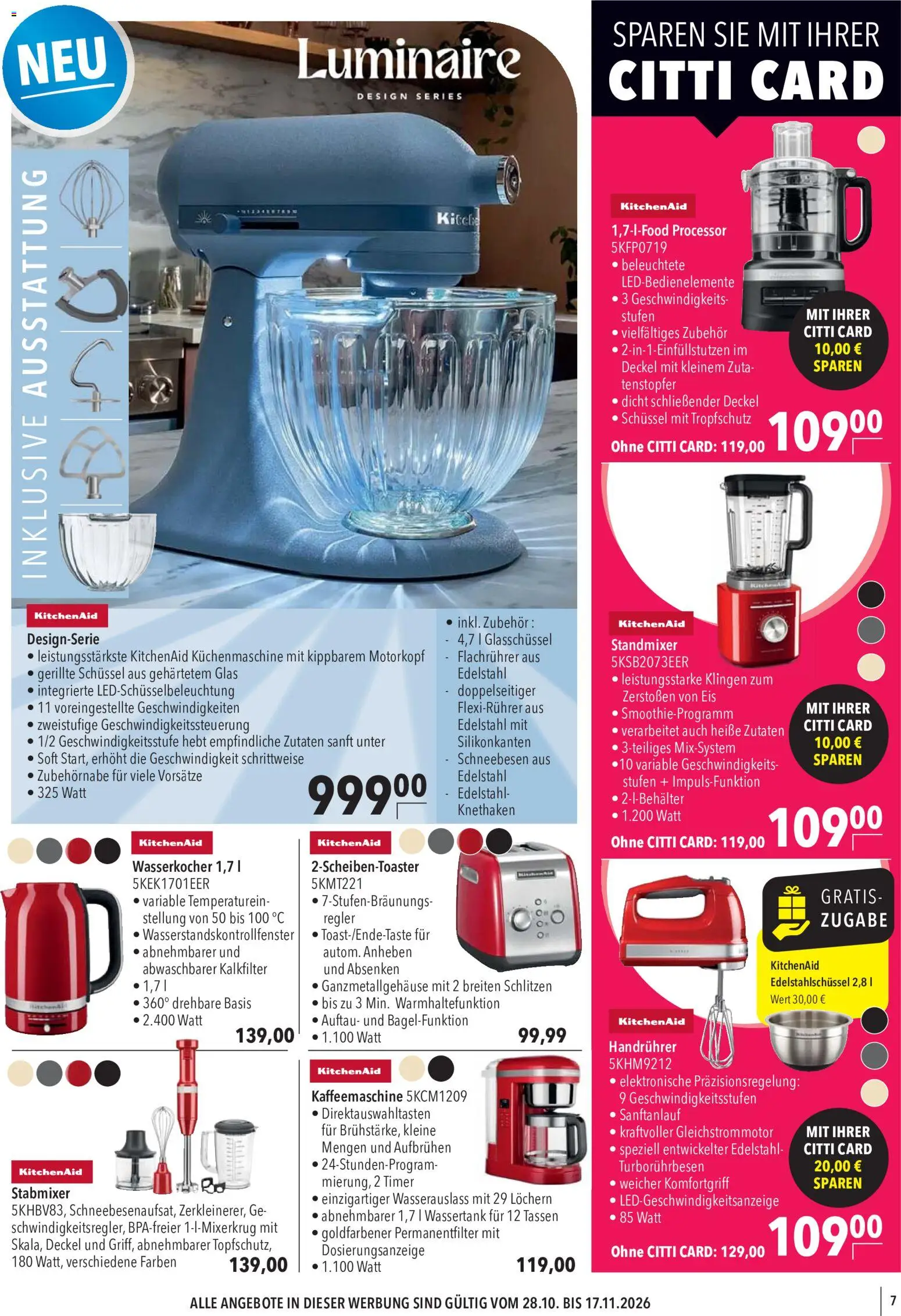 CITTI Markt Marken Welten – gültig ab 28.10.2026 | Seite: 7 | Produkte: Kaffeemaschine, Wasserkocher, Stabmixer, Eis