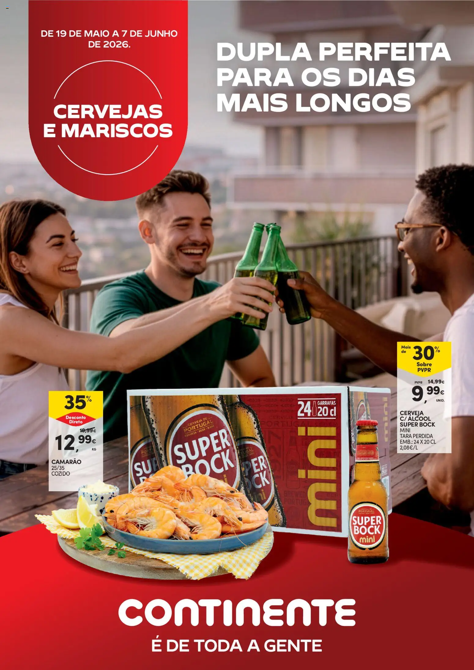 Continente Cervejas e Mariscos │ válido de 19.05.2026 | Página: 1 | Produtos: Super bock, Camarão, Cerveja