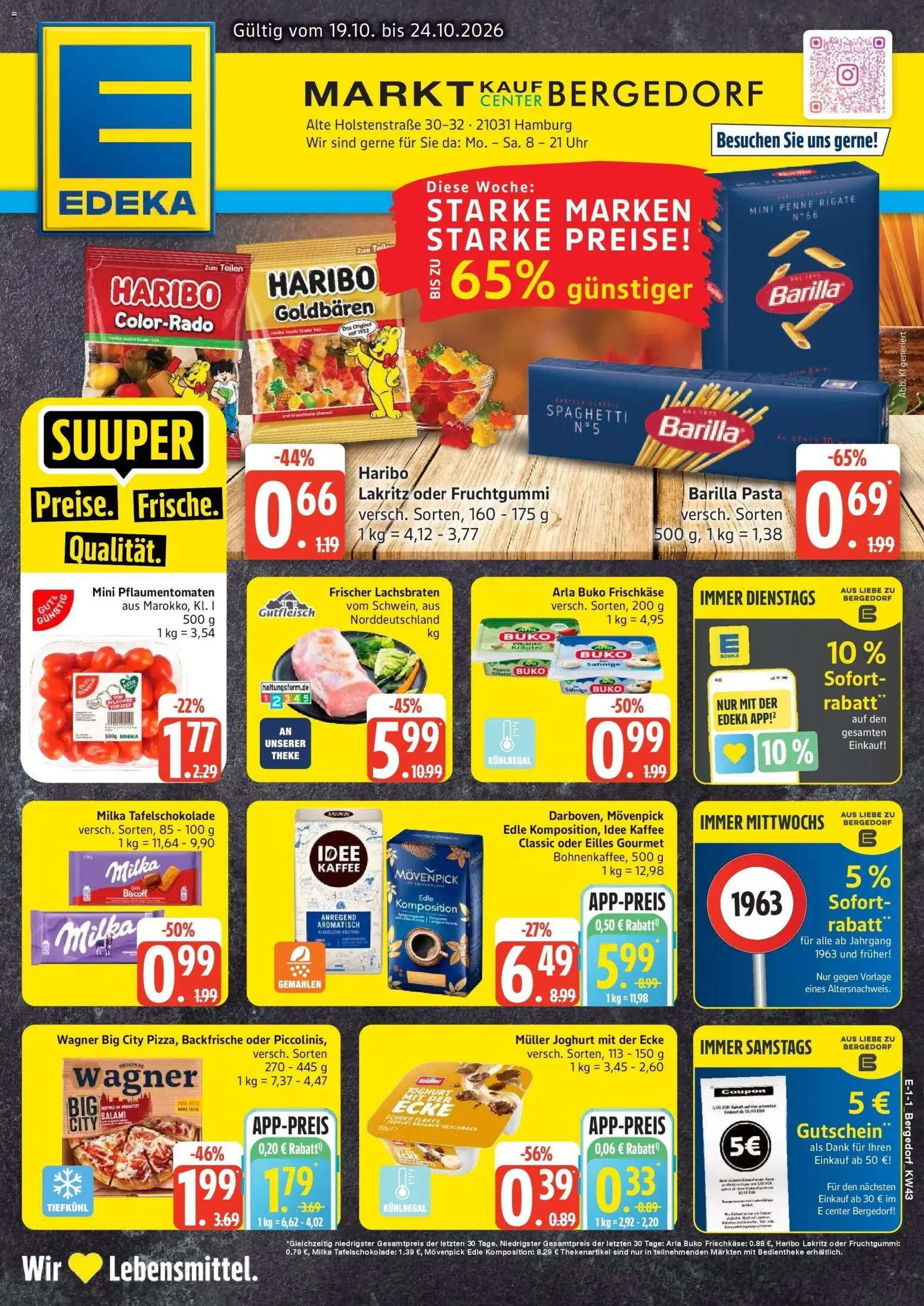Edeka Prospekt Hamburg (ab 19.10.2026) » Angebote Online | Seite: 1 | Produkte: Barilla, Theke, Salami, Uhr