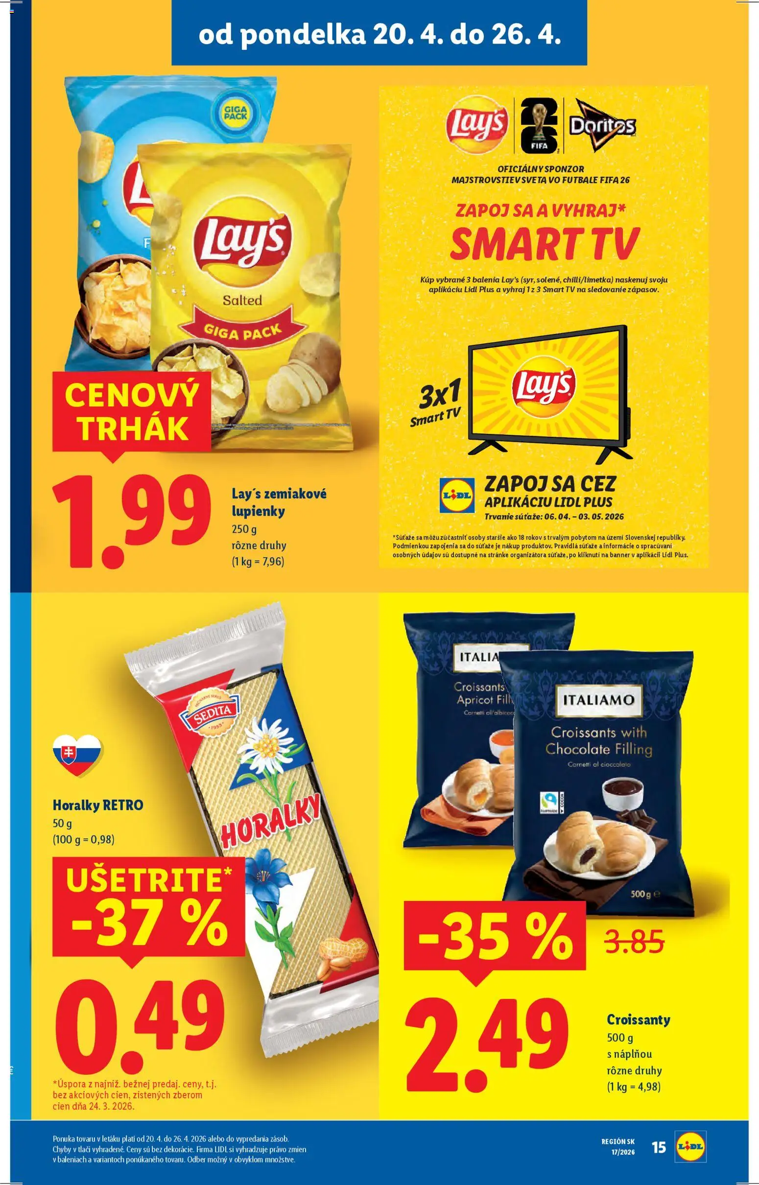 Nové Lidl akcie – leták je platný od 20.04.2026 | Strana: 15 | Produkty: Tv, Croissant, Smart TV