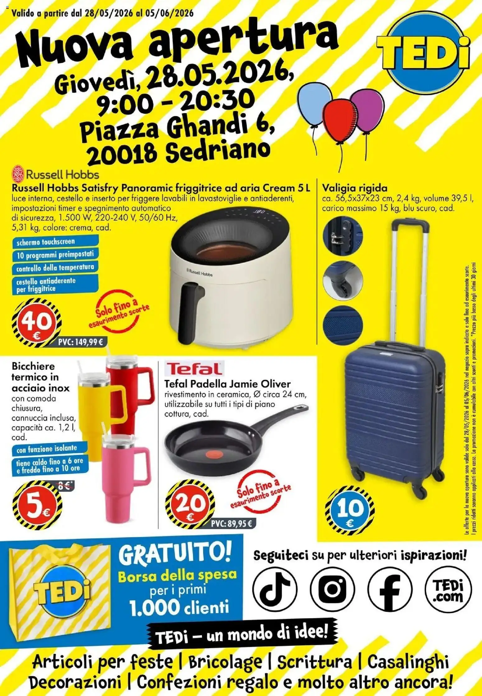 Volantino TEDi del 28.05.2026 | Pagina: 1 | Prodotti: Valigia, Padella, Friggitrice, Decorazioni