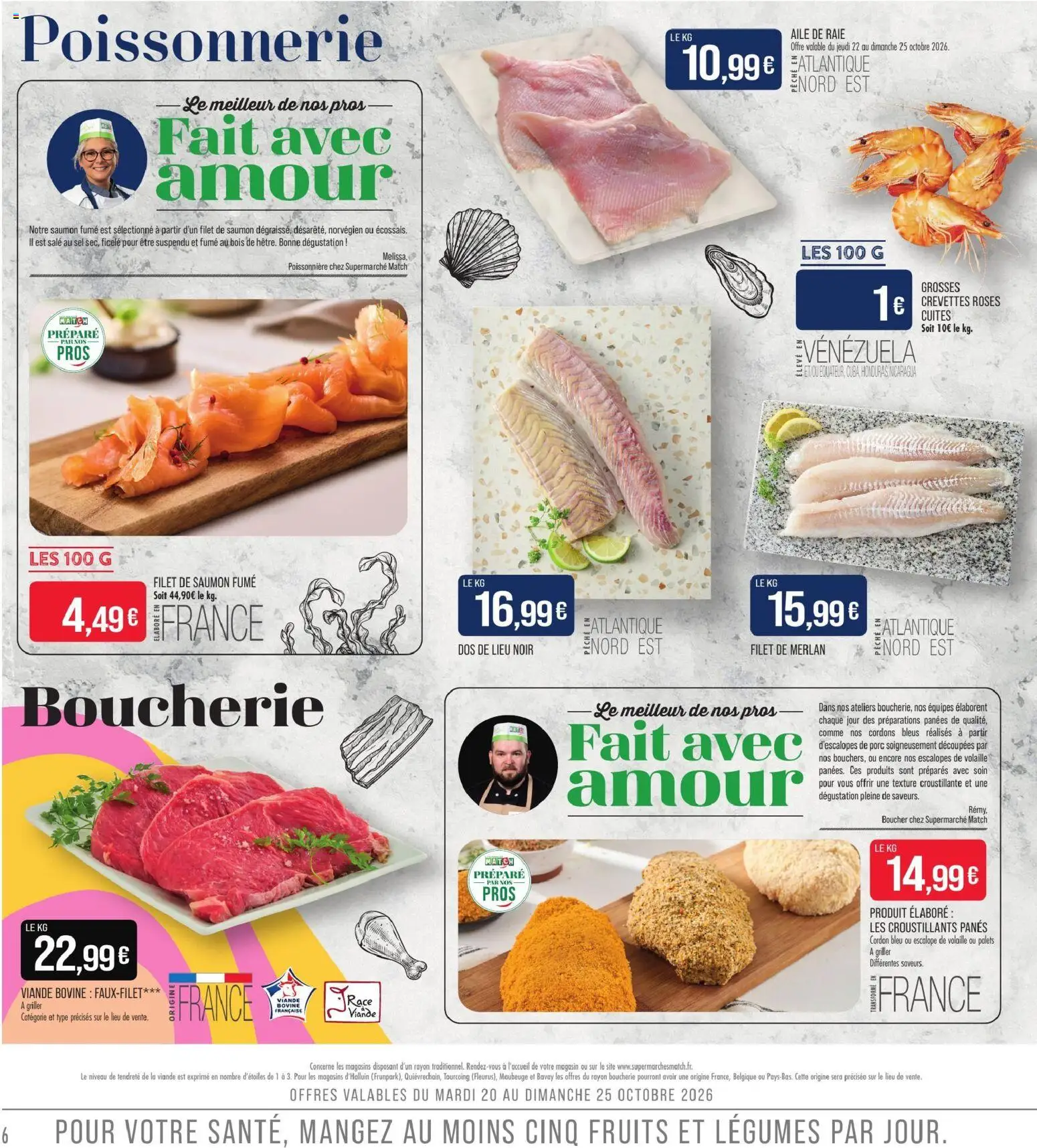 {H1} | Page: 6 | Produits: Poissonnerie, Fruits, Filet de saumon, Cordon bleu