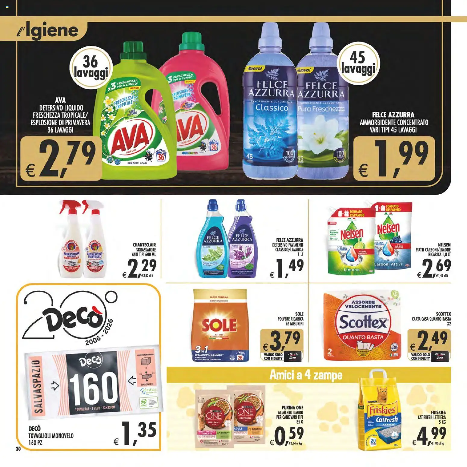 Volantino Decò del 11/08/2026 | Pagina: 30 | Prodotti: Ammorbidente, Piatti, Acqua, Limone