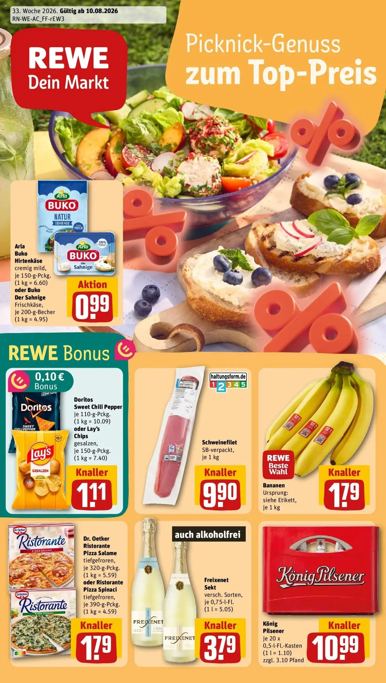 REWE Prospekt ab 10.08.2026 zum Blättern » Angebote | Seite: 1 | Produkte: Freixenet, Chili, Pizza, Chips